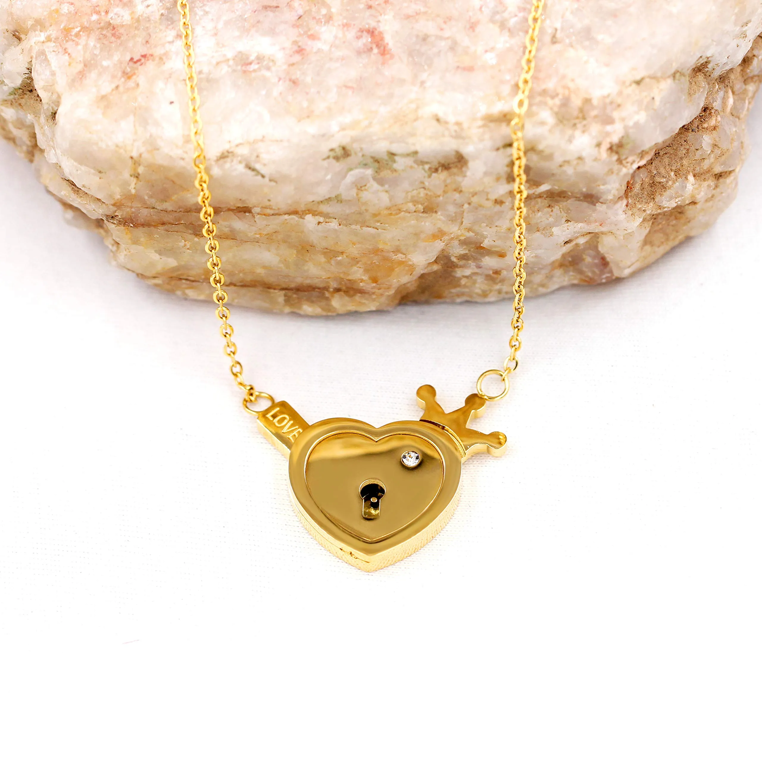 Uloveido Love Heart Lock & Shield Necklace and Key Charm Set for Couples Y844 - immagine 8