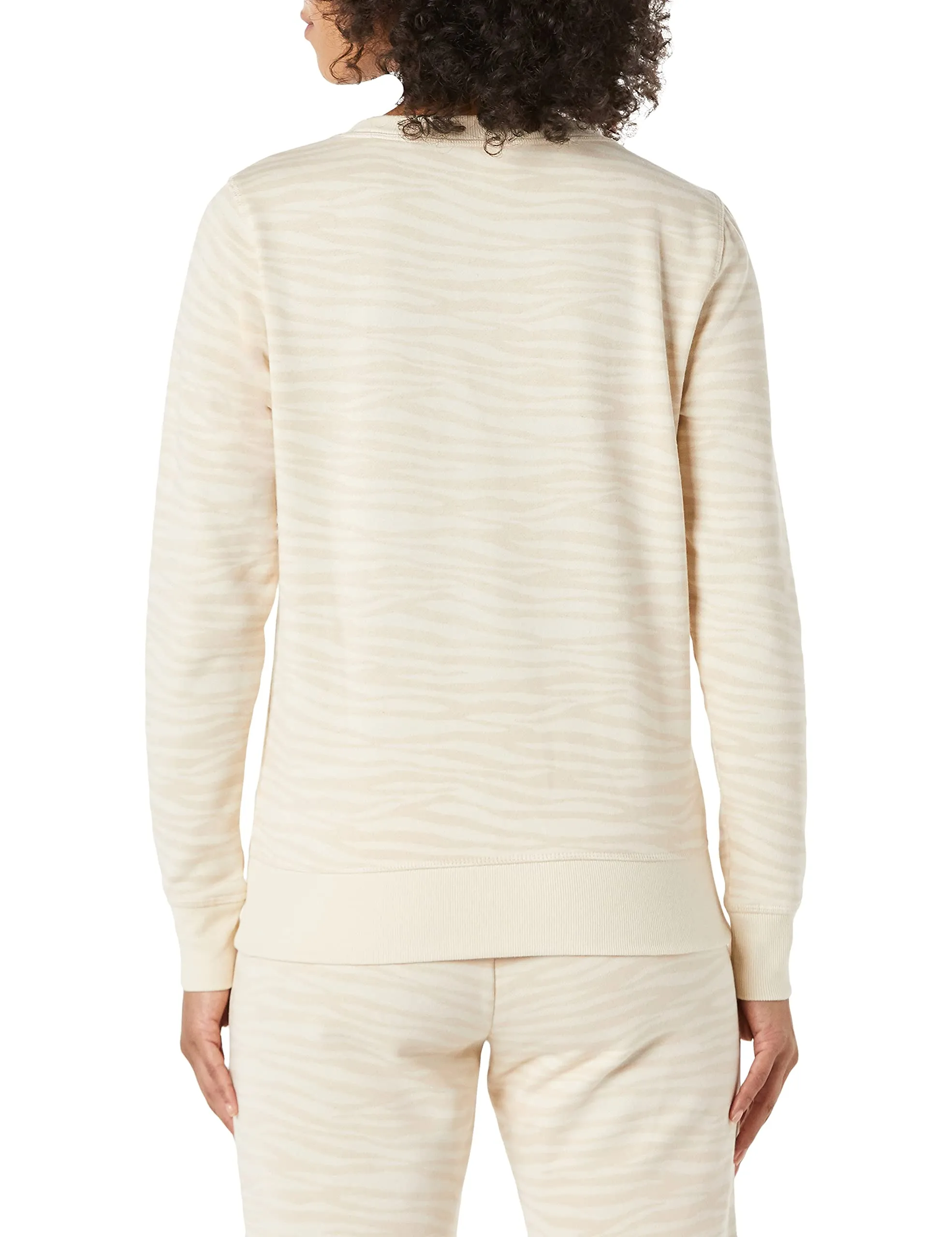 Amazon Essentials Felpa Girocollo da Donna in Pile di Spugna Francese, Stampa a Righe Zebrate Beige, XS - immagine 2