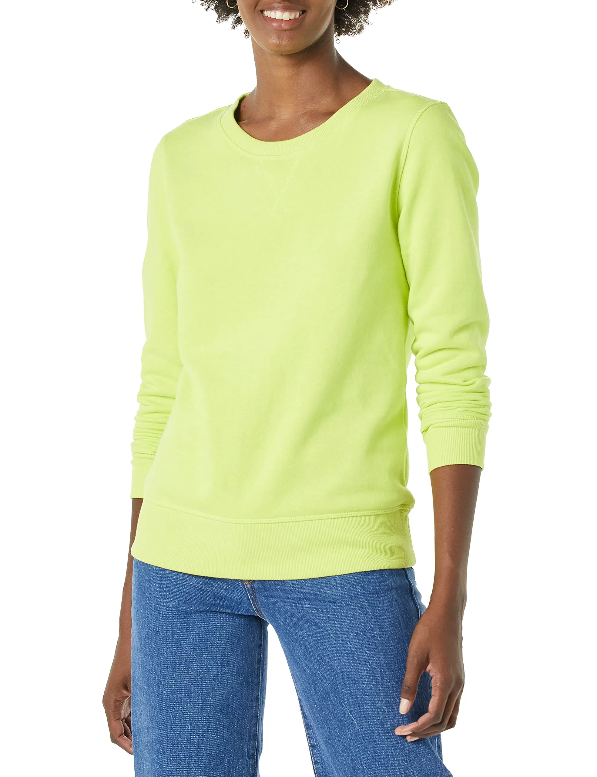 Amazon Essentials Felpa Girocollo da Donna in Pile di Spugna Francese, Verde Lime Fluo, XL - immagine 1