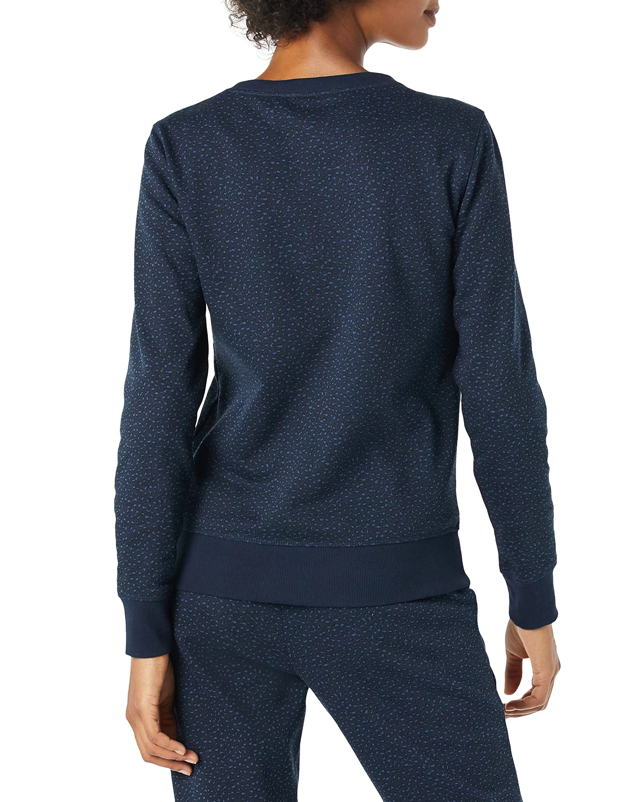 Amazon Essentials Felpa Girocollo da Donna in Pile di Spugna Francese, Blu Navy Ghepardo, L - immagine 2