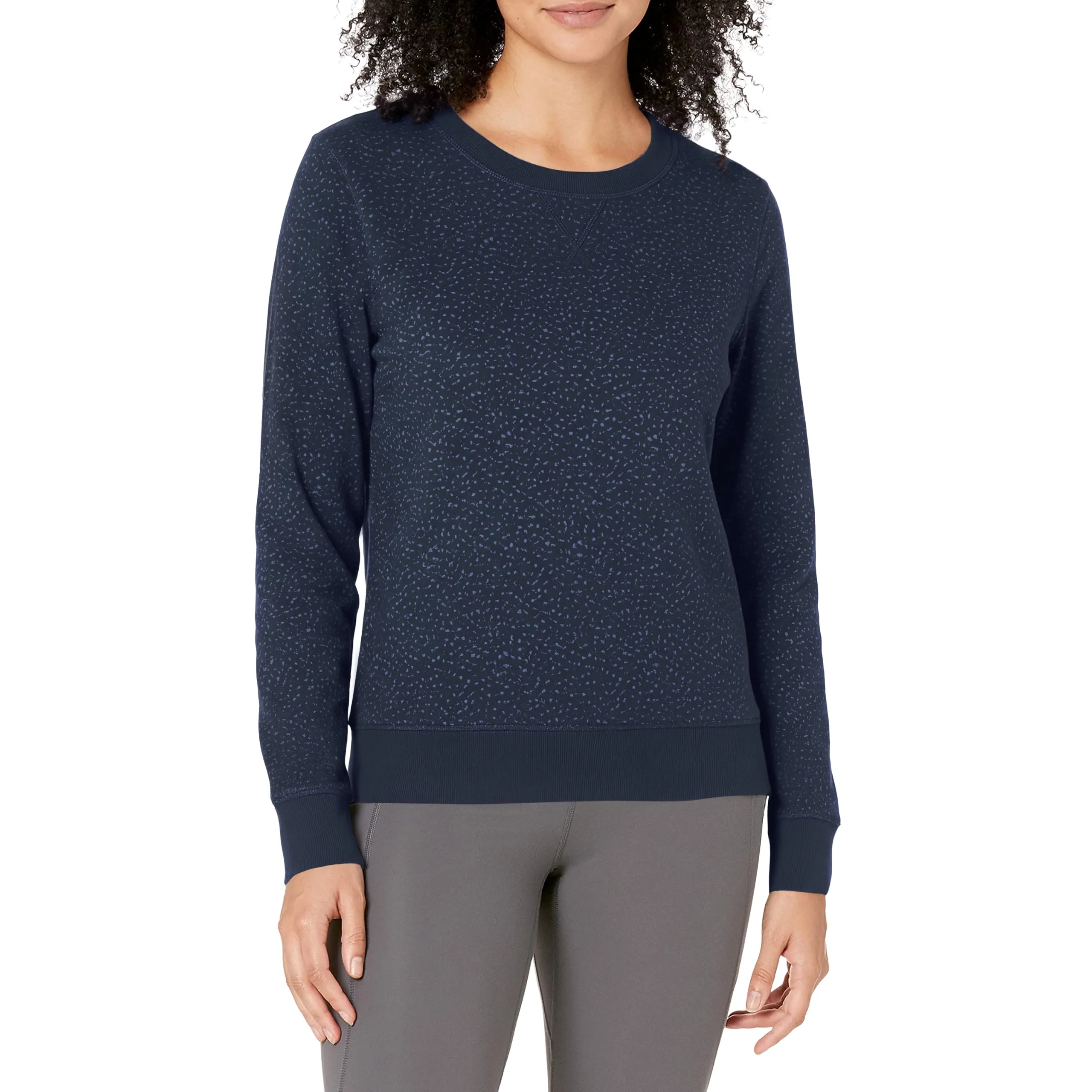 Amazon Essentials Felpa Girocollo da Donna in Pile di Spugna Francese, Blu Navy Ghepardo, L - immagine 3