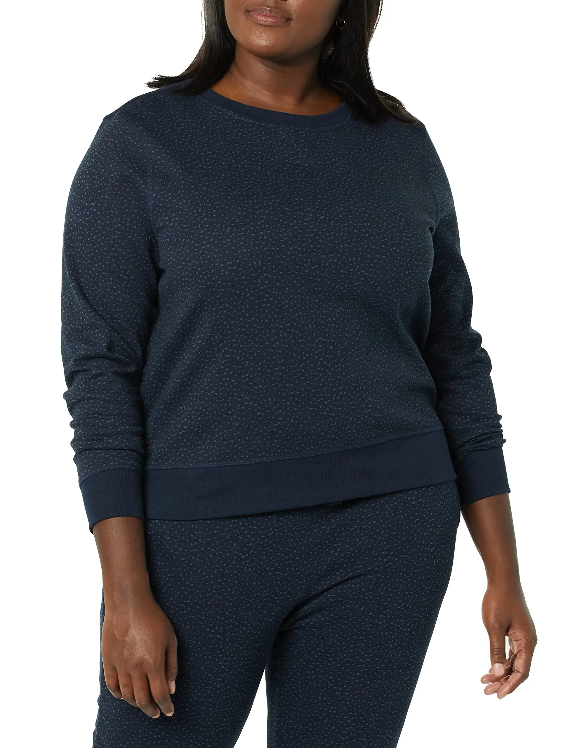 Amazon Essentials Felpa Girocollo da Donna in Pile di Spugna Francese, Blu Navy Ghepardo, L - immagine 4