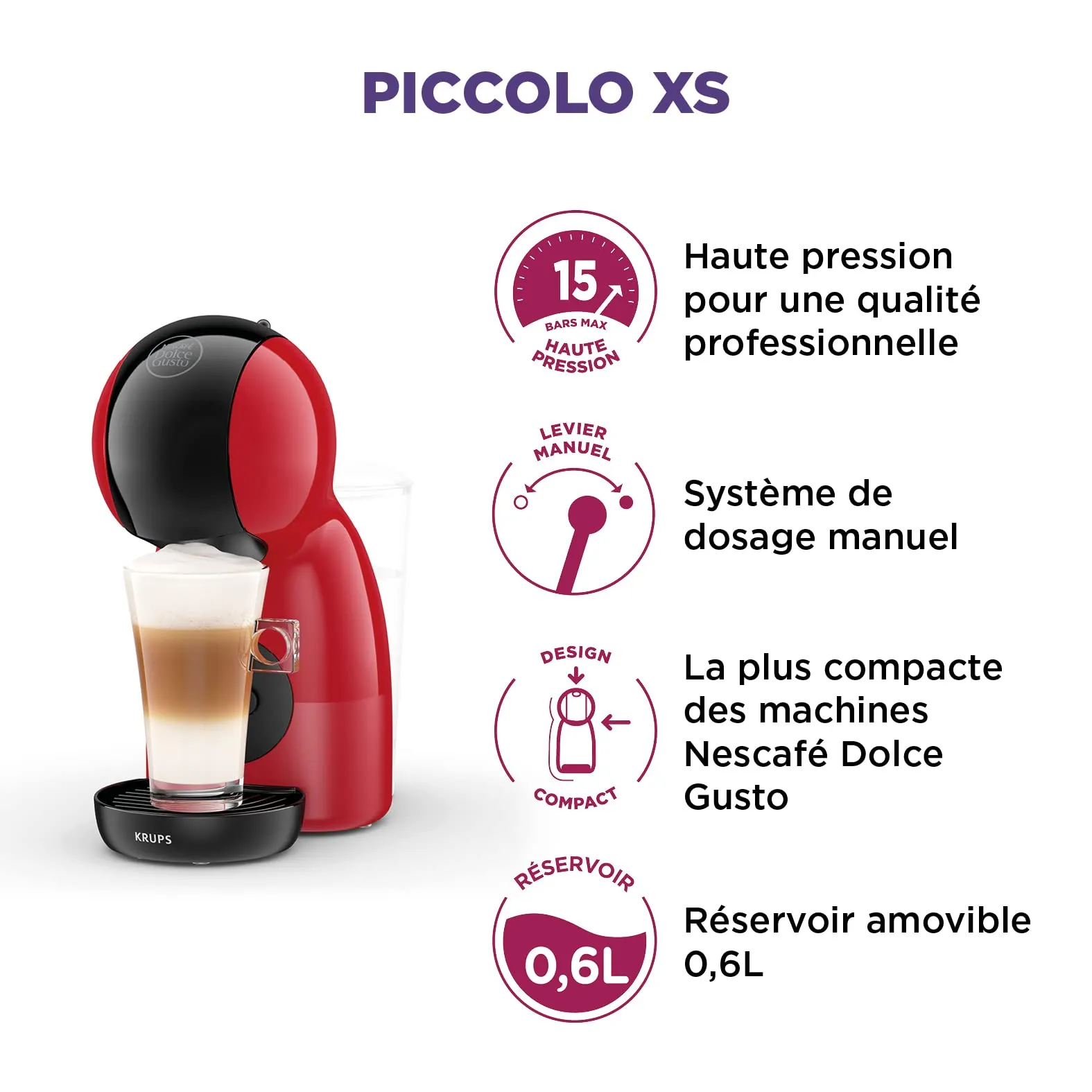 Krups Nescafé Dolce Gusto Piccolo XS Macchina da Caffè a Capsule, Rosso, KP1A3510 - immagine 3
