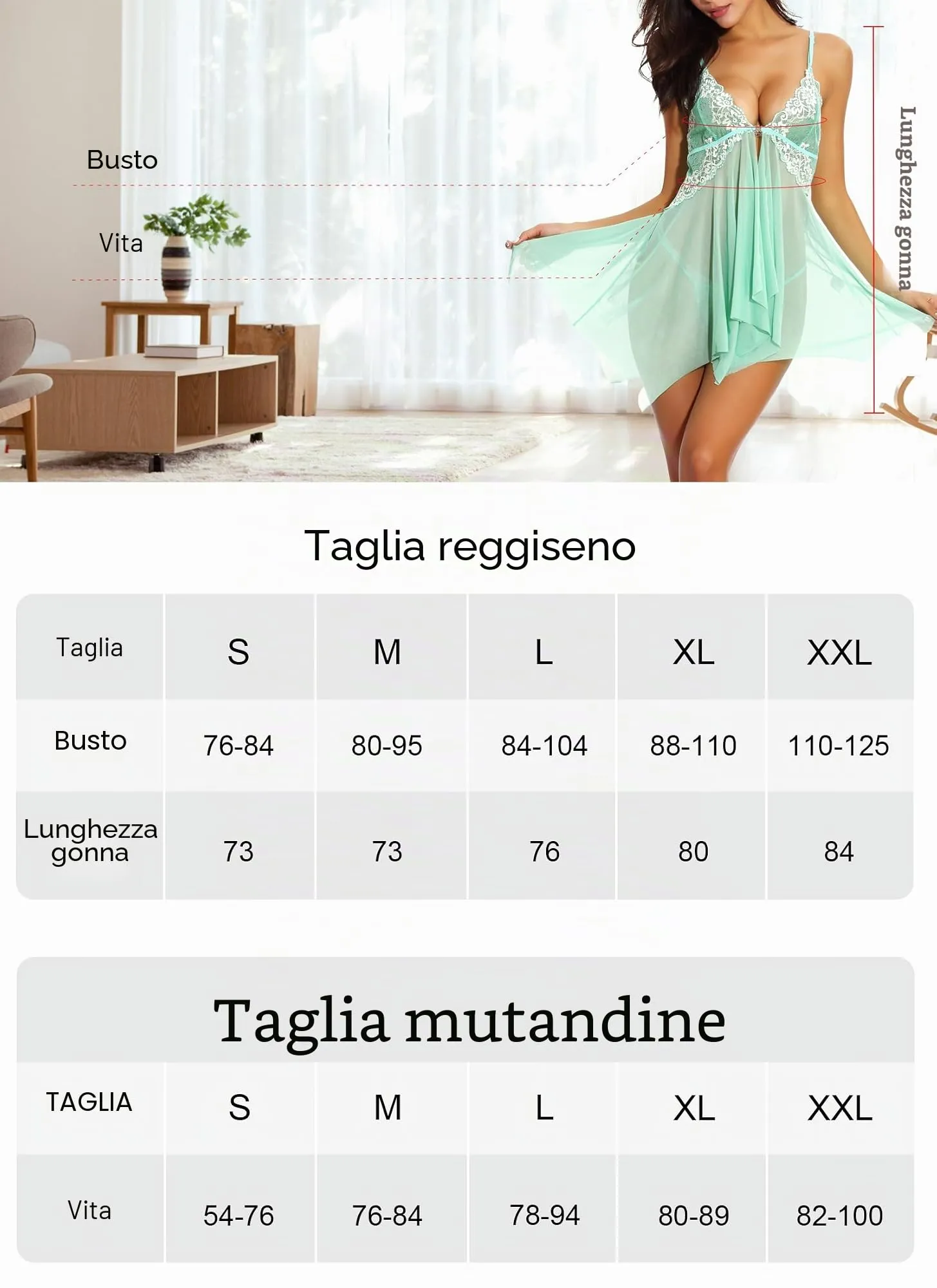 ONGASOFT Lingerie Donna Babydoll in Pizzo Trasparente con Chiusura Frontale e Perizoma, Verde - immagine 3