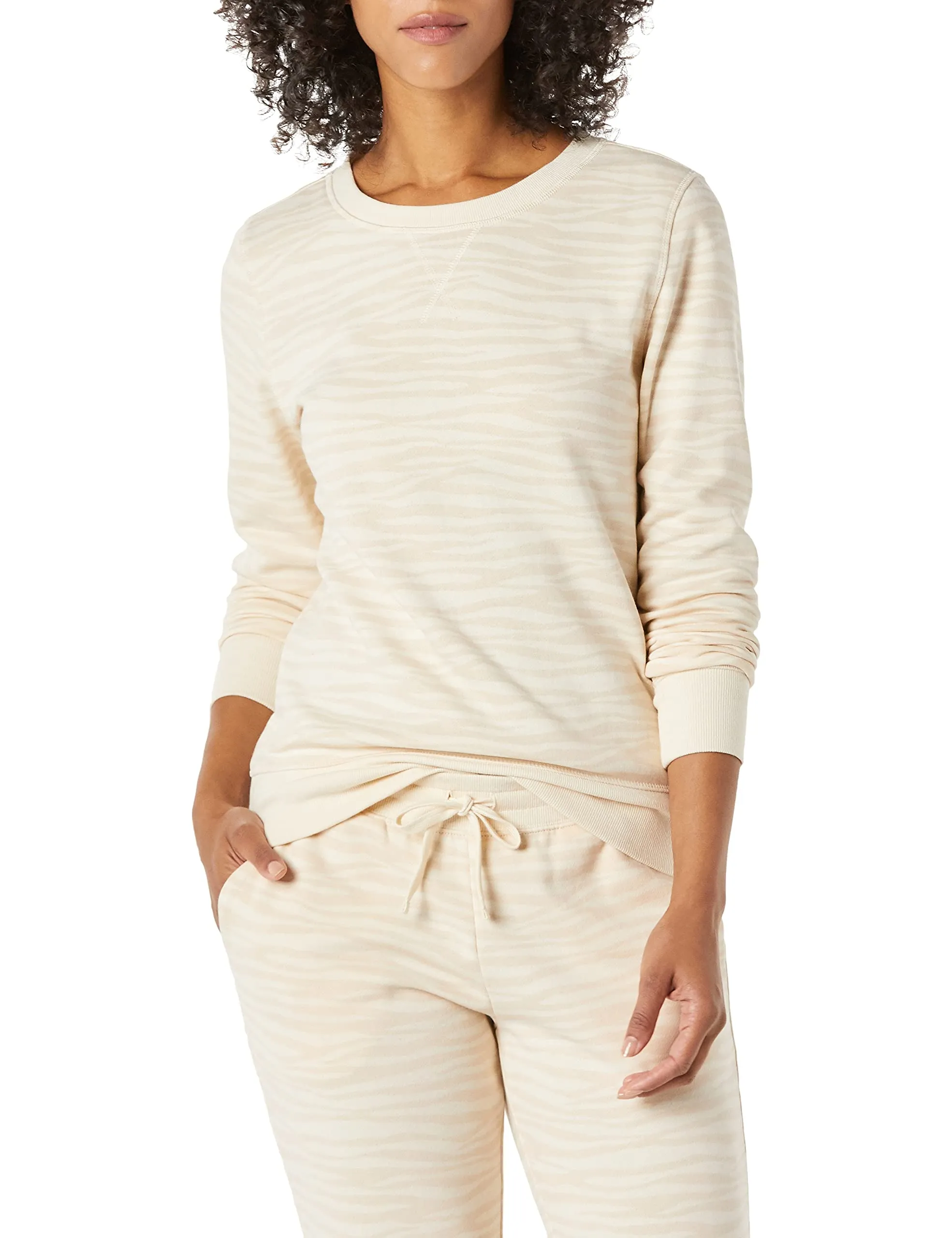 Amazon Essentials Felpa Girocollo da Donna in Pile di Spugna Francese, Stampa Zebra Beige, S - immagine 1
