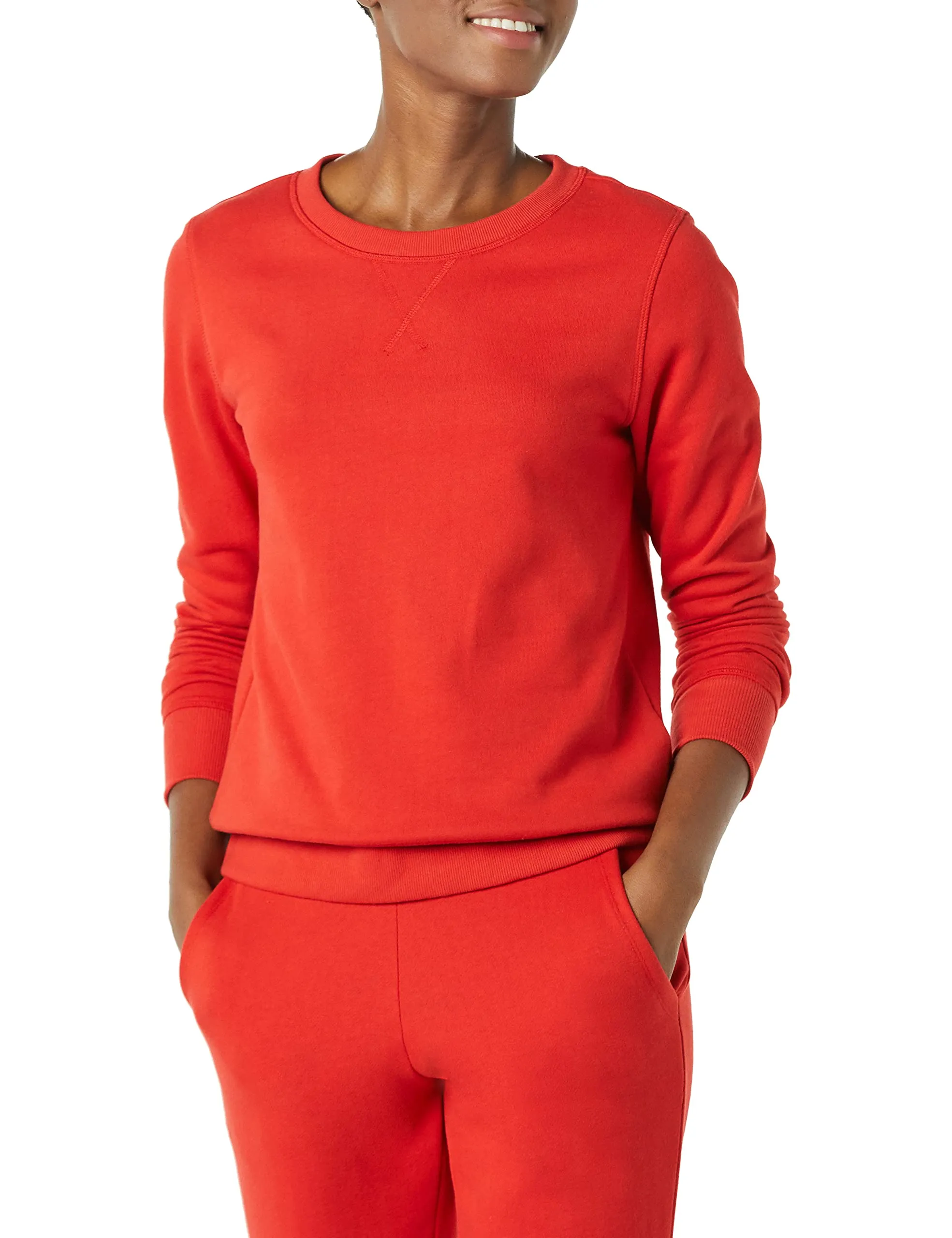 Amazon Essentials Felpa Girocollo da Donna in Pile di Spugna Francese, Rosso, S - immagine 1