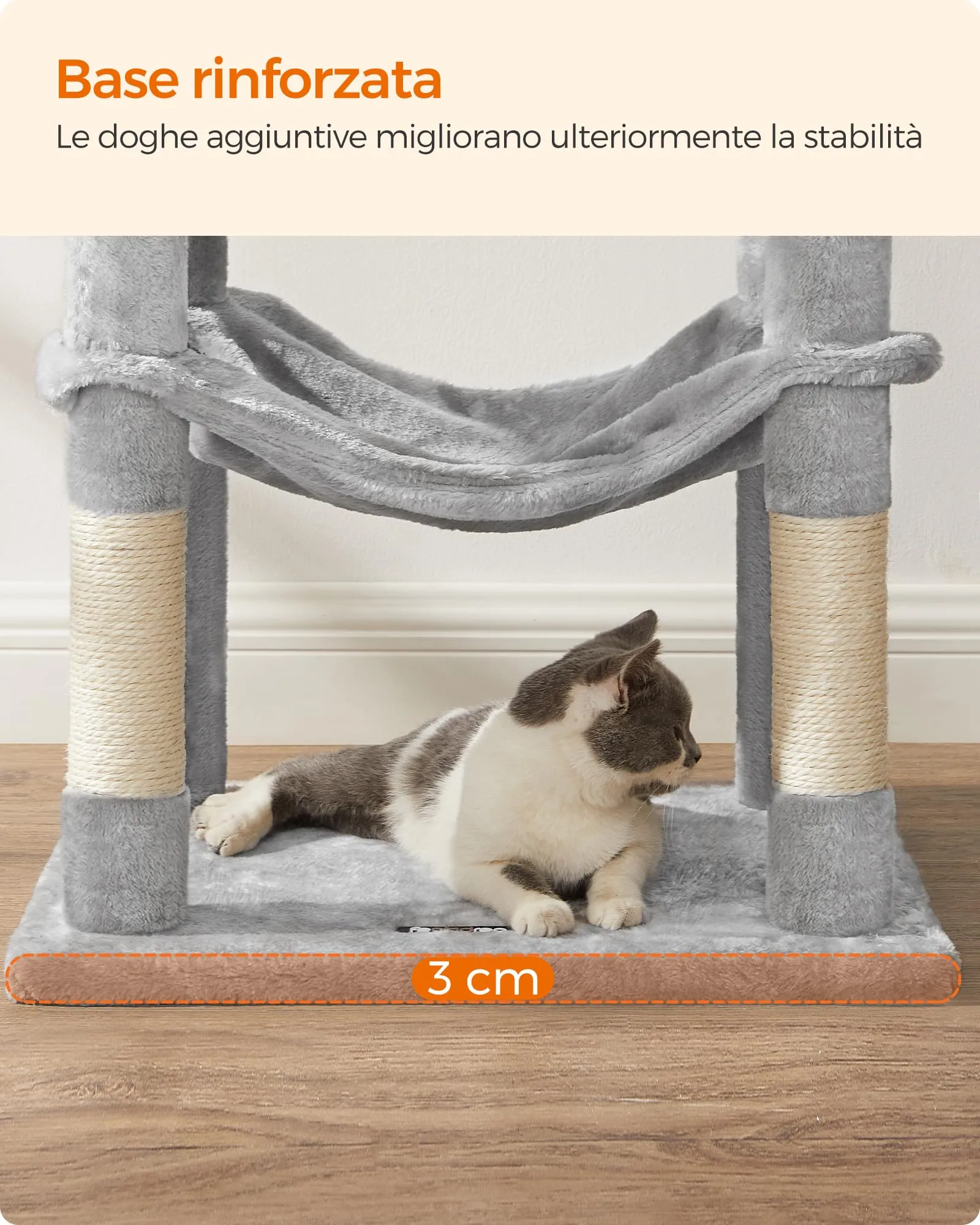 Feandrea Albero per Gatti Multi Livello con 4 Pali Graffiatoi, 143 cm, Grigio Tortora - immagine 9