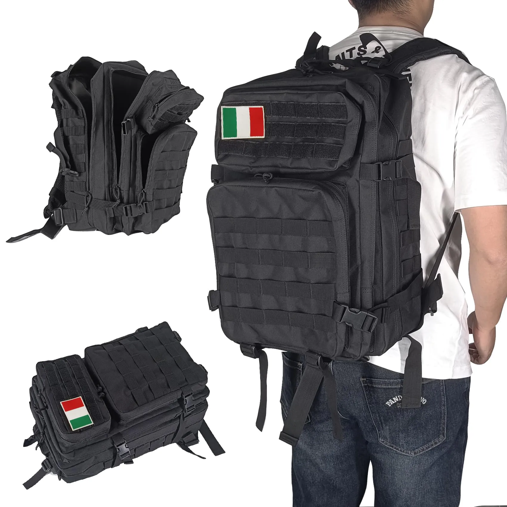 Oreunik Zaino Militare Tattico Impermeabile 45L Molle per Trekking e Campeggio, Nero - immagine 3