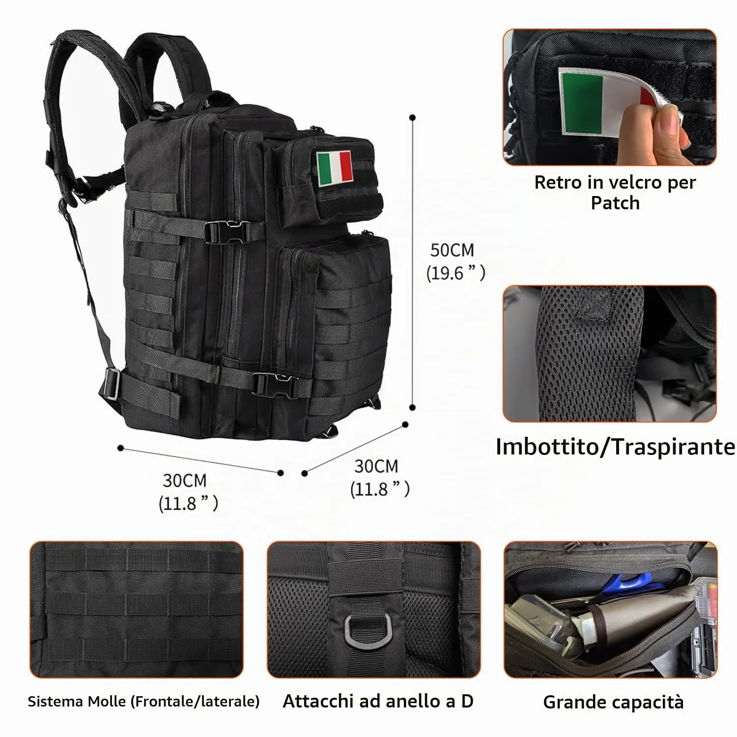 Oreunik Zaino Militare Tattico Impermeabile 45L Molle per Trekking e Campeggio, Nero - immagine 5