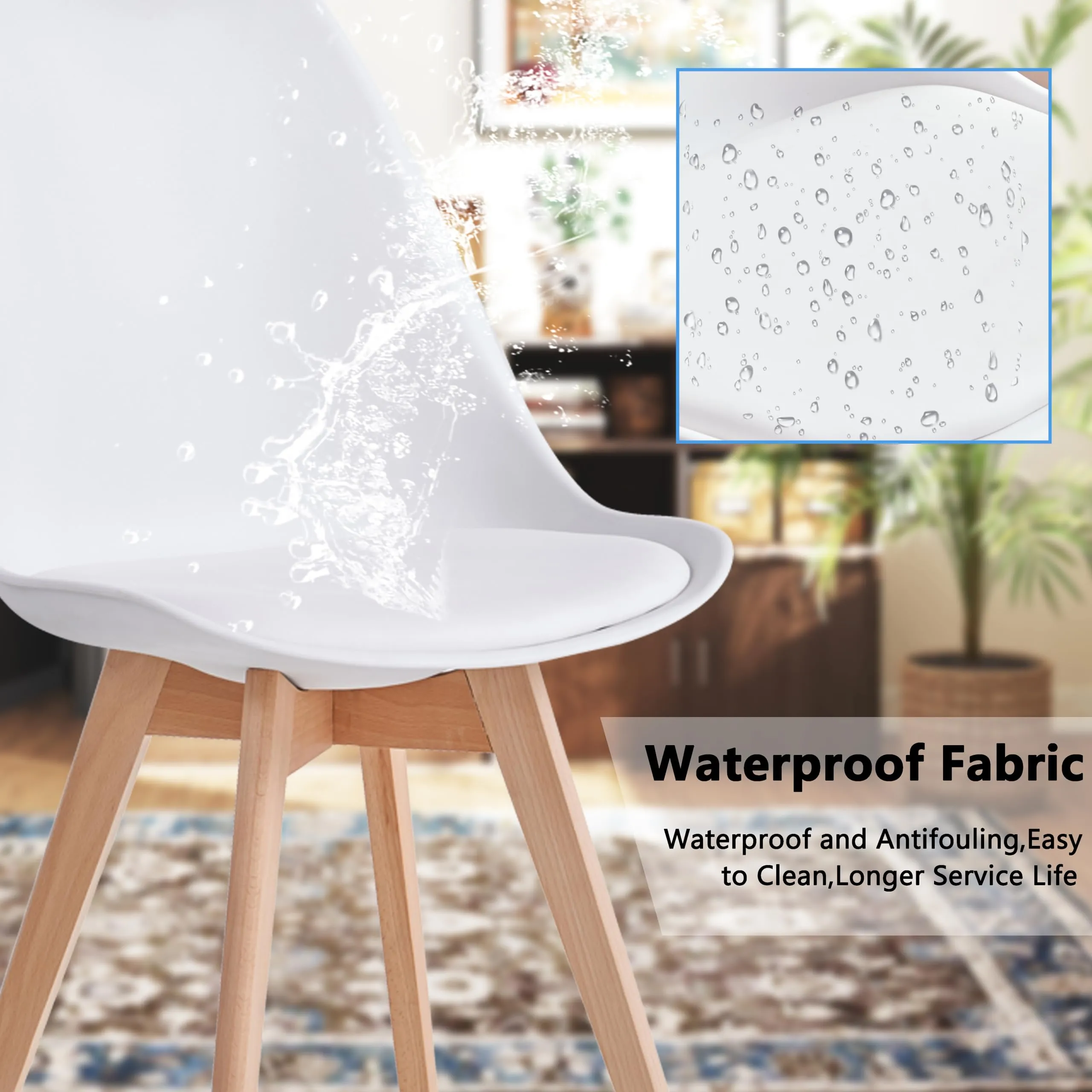 GrandCA HOME Set di 6 Sedie Imbottite con Gambe in Legno di Faggio, Bianco - immagine 3