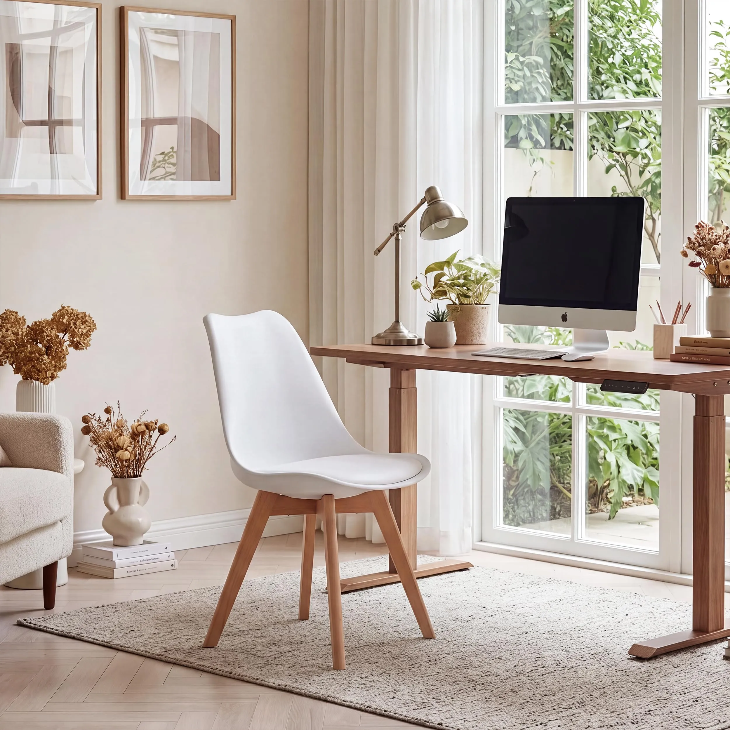 GrandCA HOME Set di 6 Sedie Imbottite con Gambe in Legno di Faggio, Bianco - immagine 6