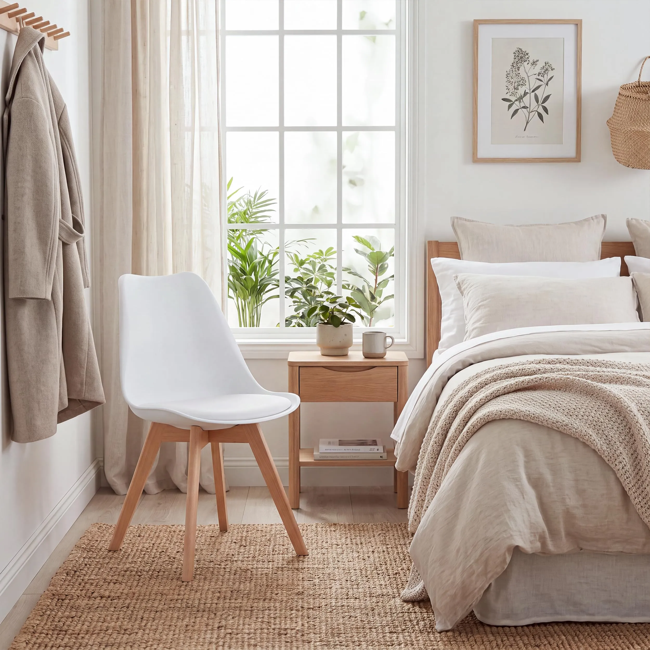 GrandCA HOME Set di 6 Sedie Imbottite con Gambe in Legno di Faggio, Bianco - immagine 7