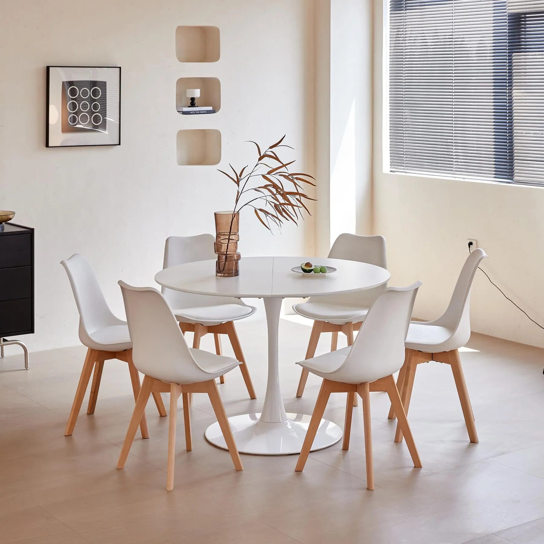 GrandCA HOME Set di 6 Sedie Imbottite con Gambe in Legno di Faggio, Bianco - immagine 8