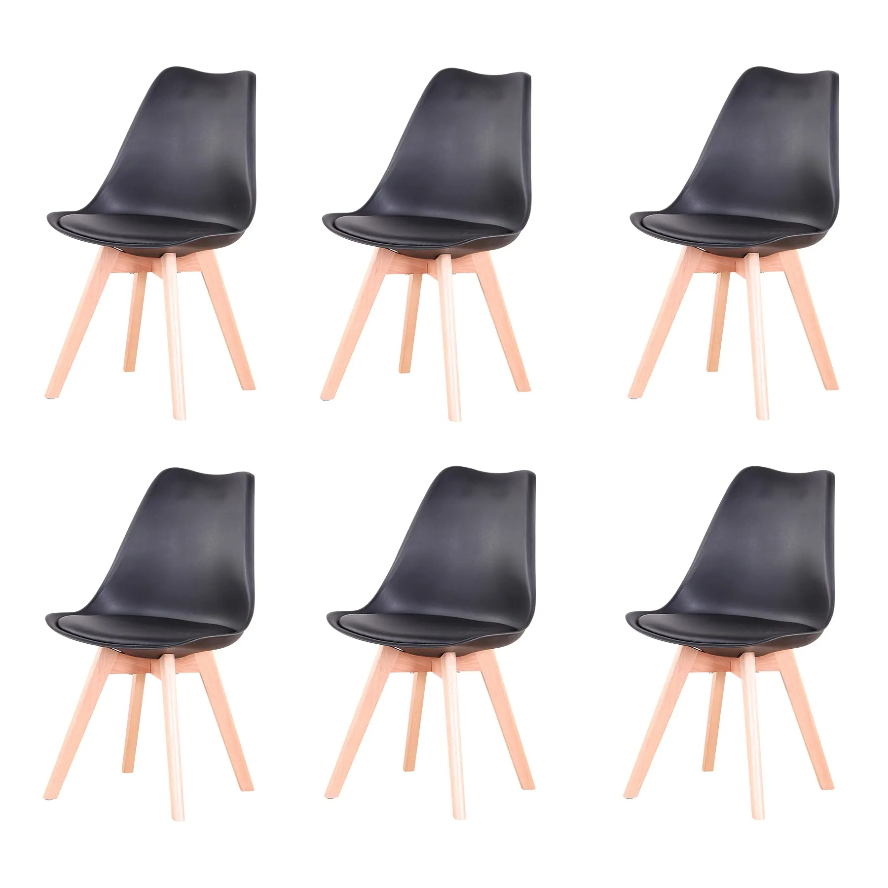 GrandCA HOME Set di 6 Sedie Imbottite con Gambe in Legno di Faggio, Nero - immagine 1