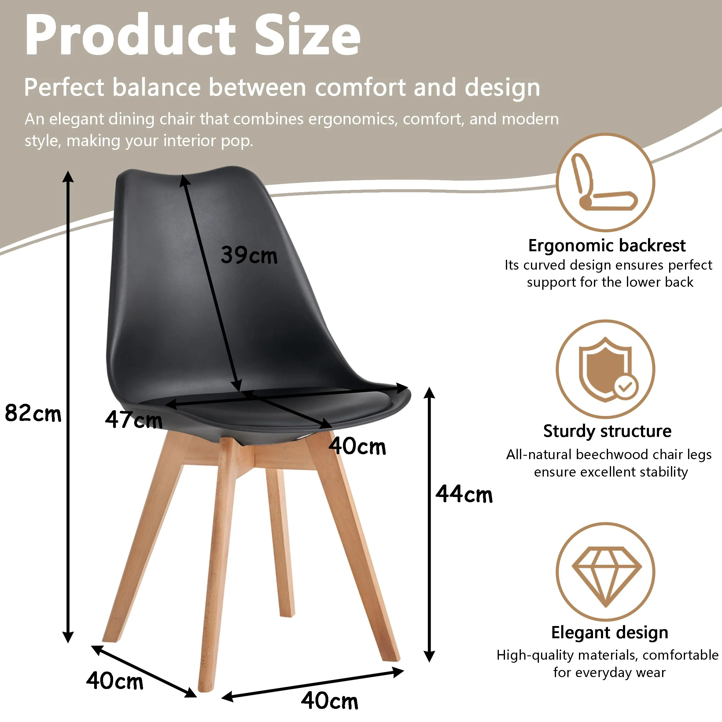 GrandCA HOME Set di 6 Sedie Imbottite con Gambe in Legno di Faggio, Nero - immagine 5