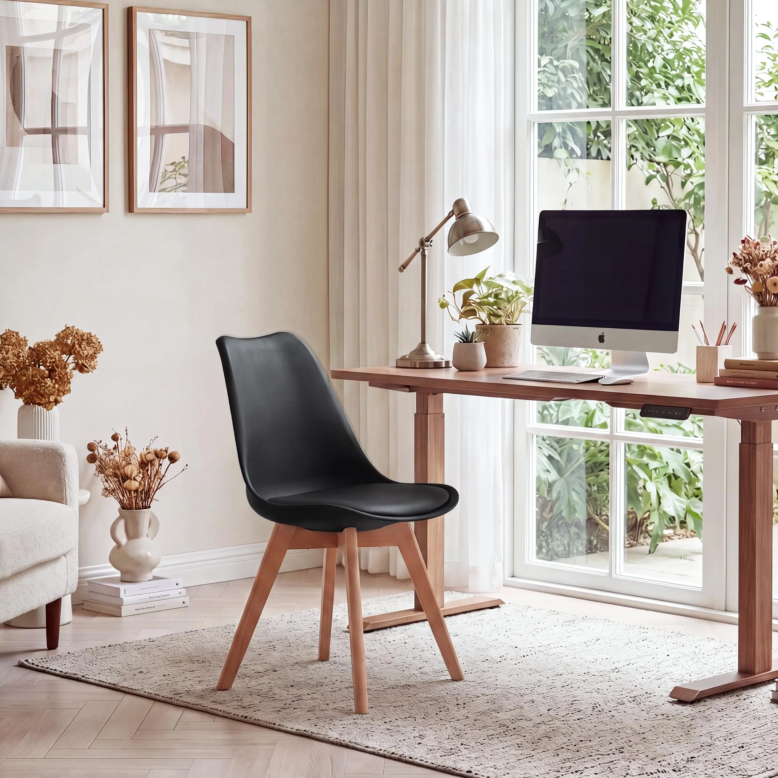 GrandCA HOME Set di 6 Sedie Imbottite con Gambe in Legno di Faggio, Nero - immagine 8