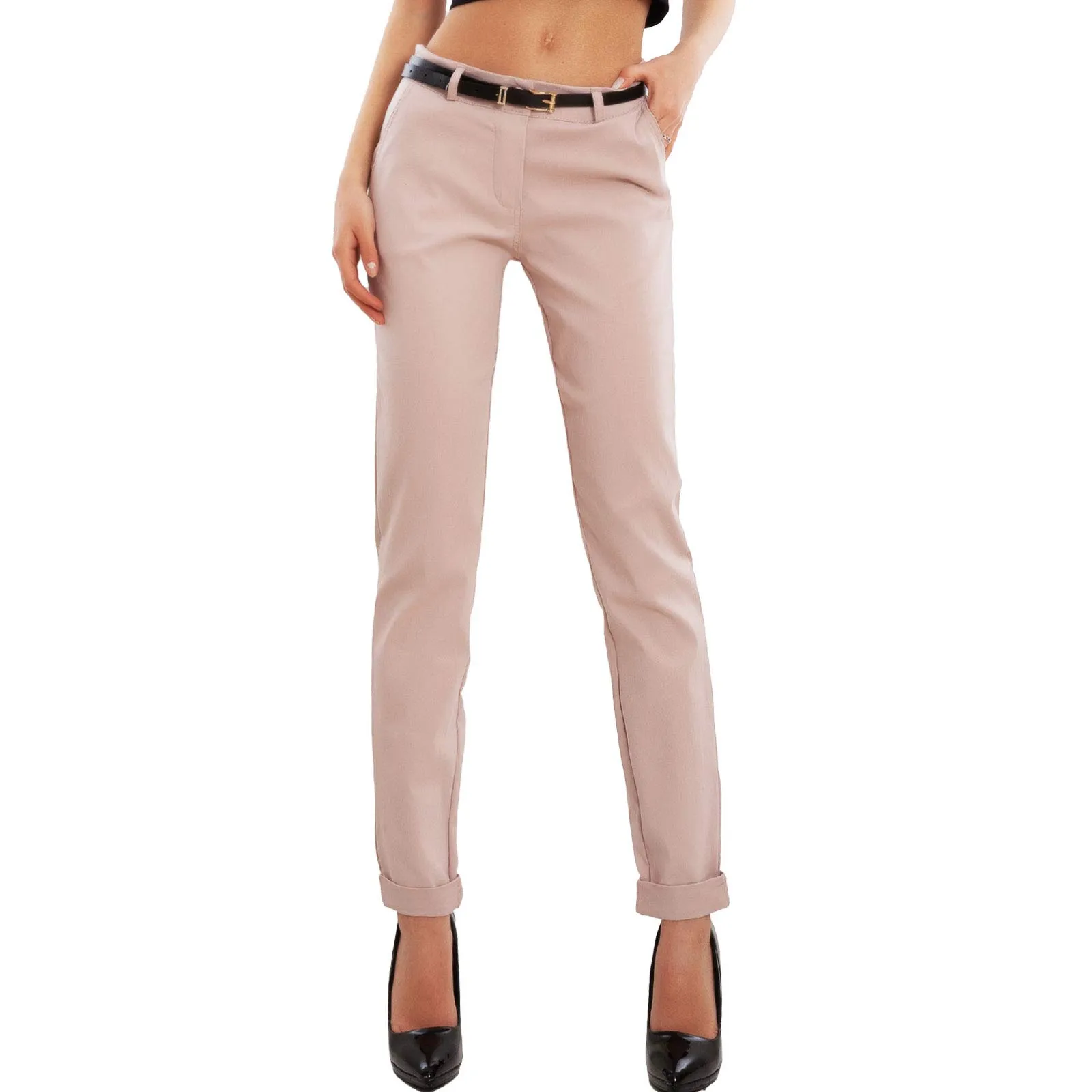 Toocool Pantaloni Donna Classici Eleganti con Tasche e Cintura AS-28251, Rosa Cipria, L - immagine 1
