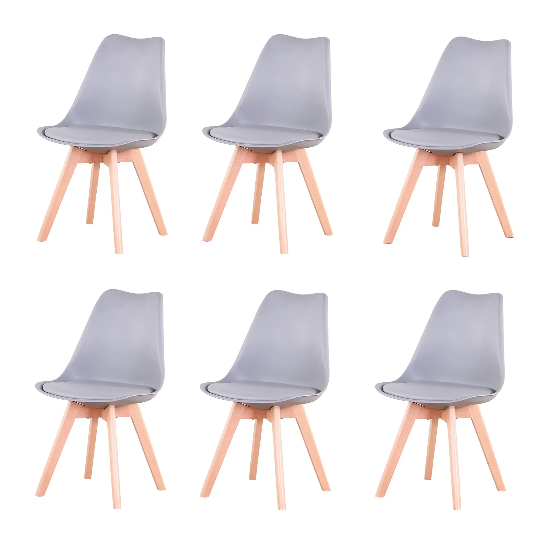 GrandCA HOME Set di 6 Sedie Imbottite per Sala da Pranzo in Legno di Faggio, Grigio - immagine 1