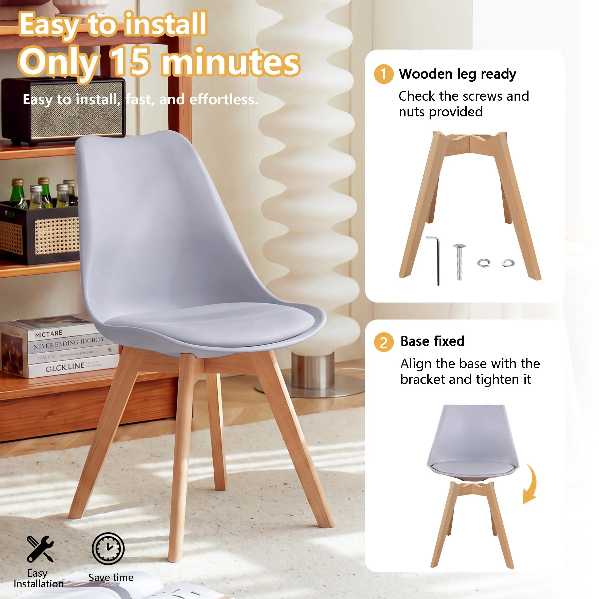 GrandCA HOME Set di 6 Sedie Imbottite per Sala da Pranzo in Legno di Faggio, Grigio - immagine 4