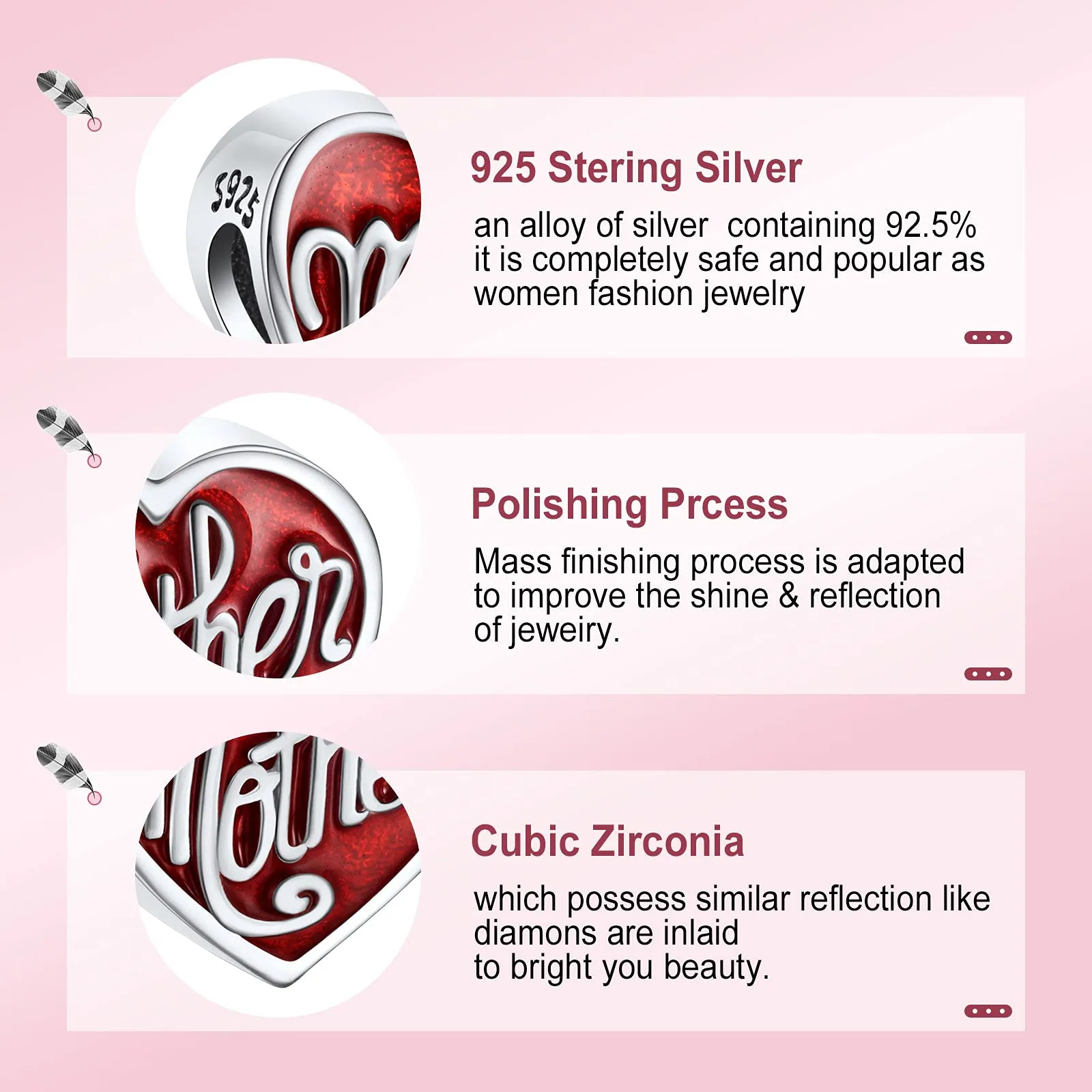 NINGAN Ciondolo a cuore in argento sterling con scritta Amo la mamma per bracciali da donna - immagine 3
