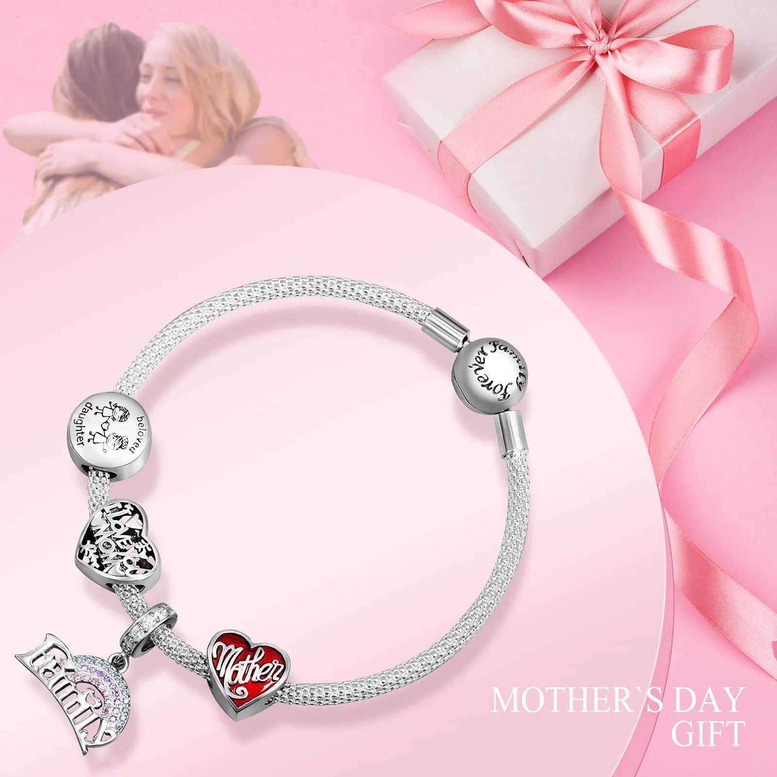 NINGAN Ciondolo a cuore in argento sterling con scritta Amo la mamma per bracciali da donna - immagine 6
