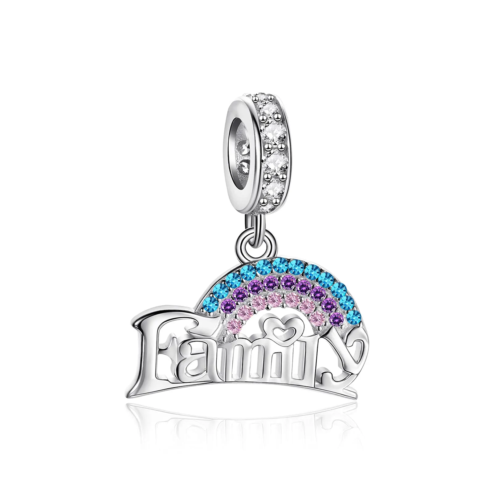 NINGAN Perline pendenti in argento sterling charm a forma di cuore Amo la famiglia per braccialetti da donna - immagine 1