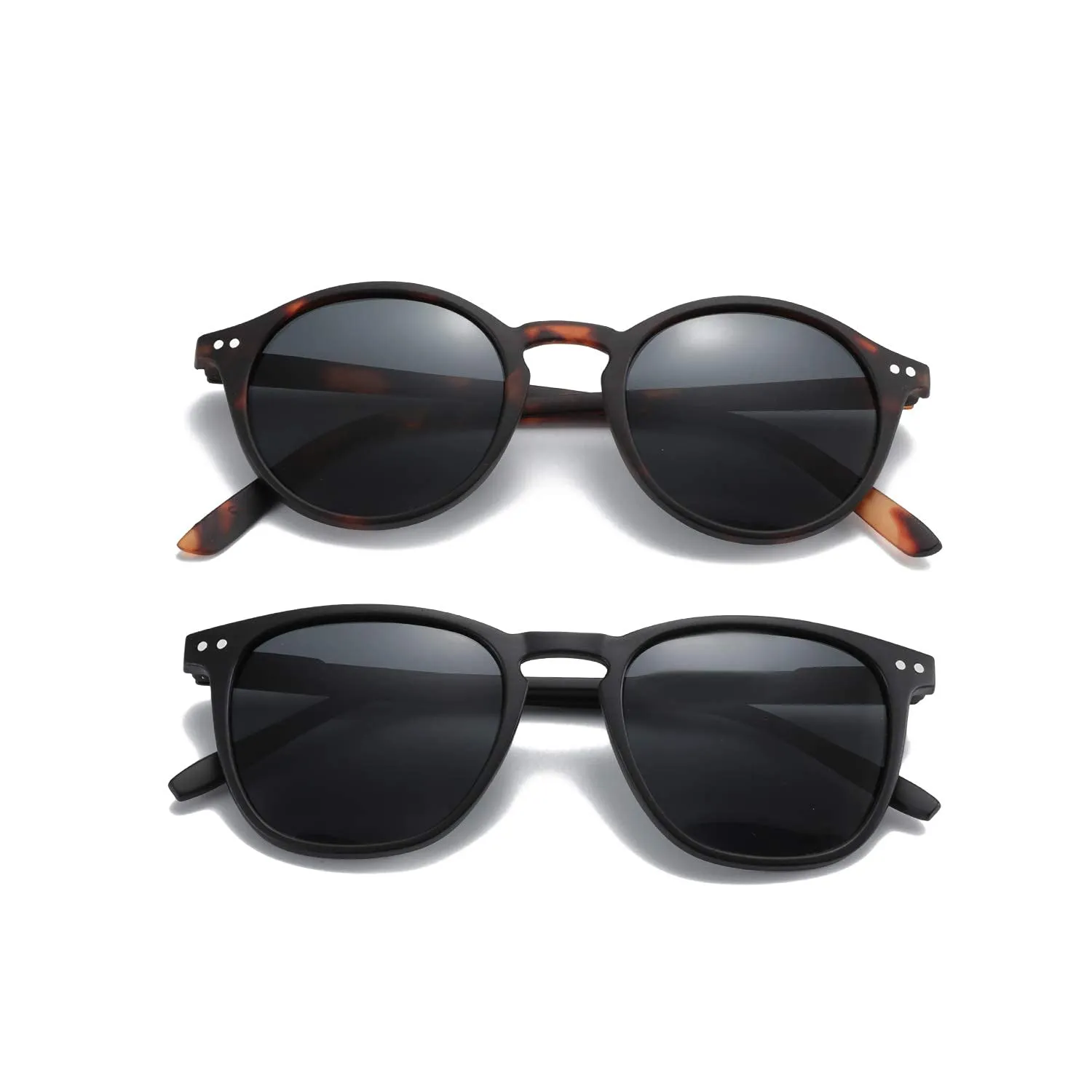 ZENOTTIC Occhiali da Sole Polarizzati Retro Vintage Rotondi e Quadrati Protezione UV400 Unisex, 2 Paia - immagine 3