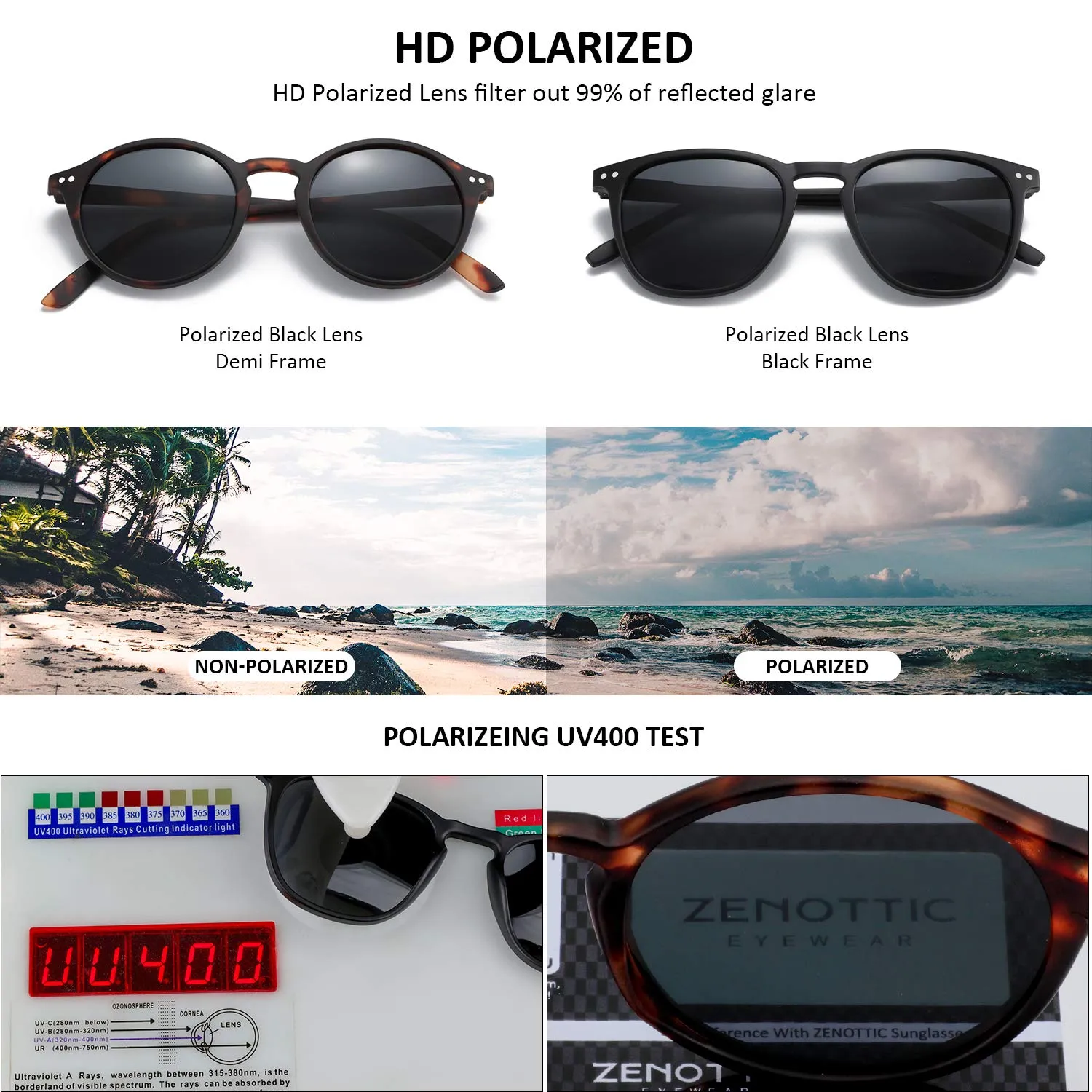 ZENOTTIC Occhiali da Sole Polarizzati Retro Vintage Rotondi e Quadrati Protezione UV400 Unisex, 2 Paia - immagine 4