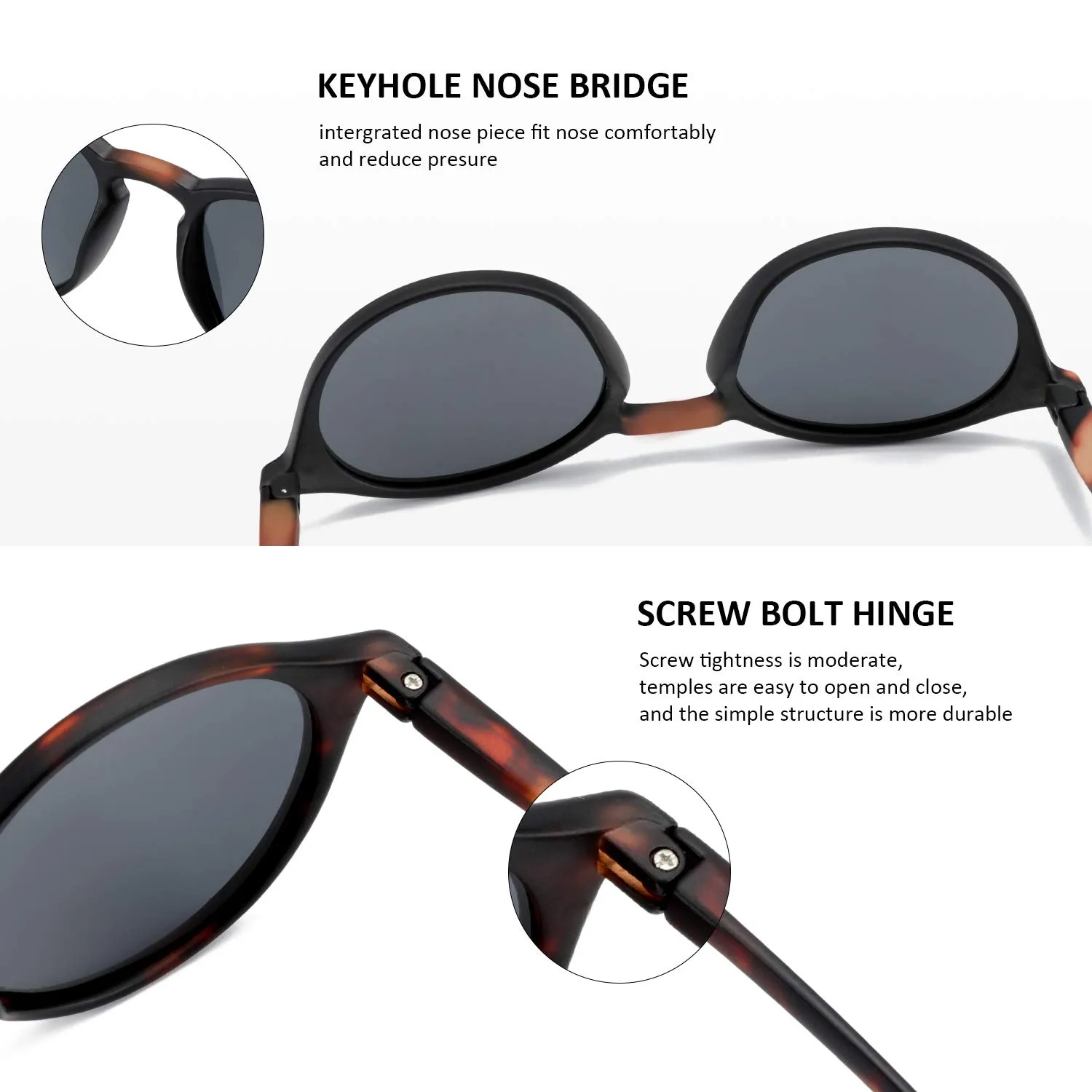 ZENOTTIC Occhiali da Sole Polarizzati Retro Vintage Rotondi e Quadrati Protezione UV400 Unisex, 2 Paia - immagine 5