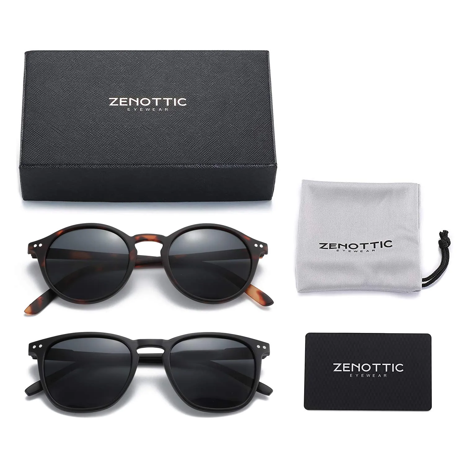 ZENOTTIC Occhiali da Sole Polarizzati Retro Vintage Rotondi e Quadrati Protezione UV400 Unisex, 2 Paia - immagine 7