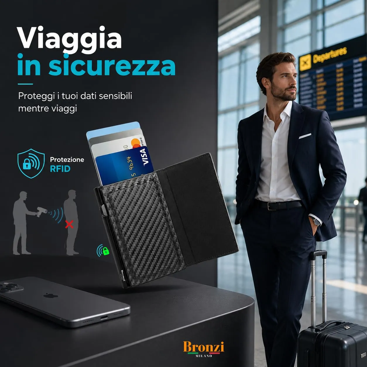 Bronzi PRO Portafoglio Uomo Slim Revelation RFID Carbon Nero - immagine 4