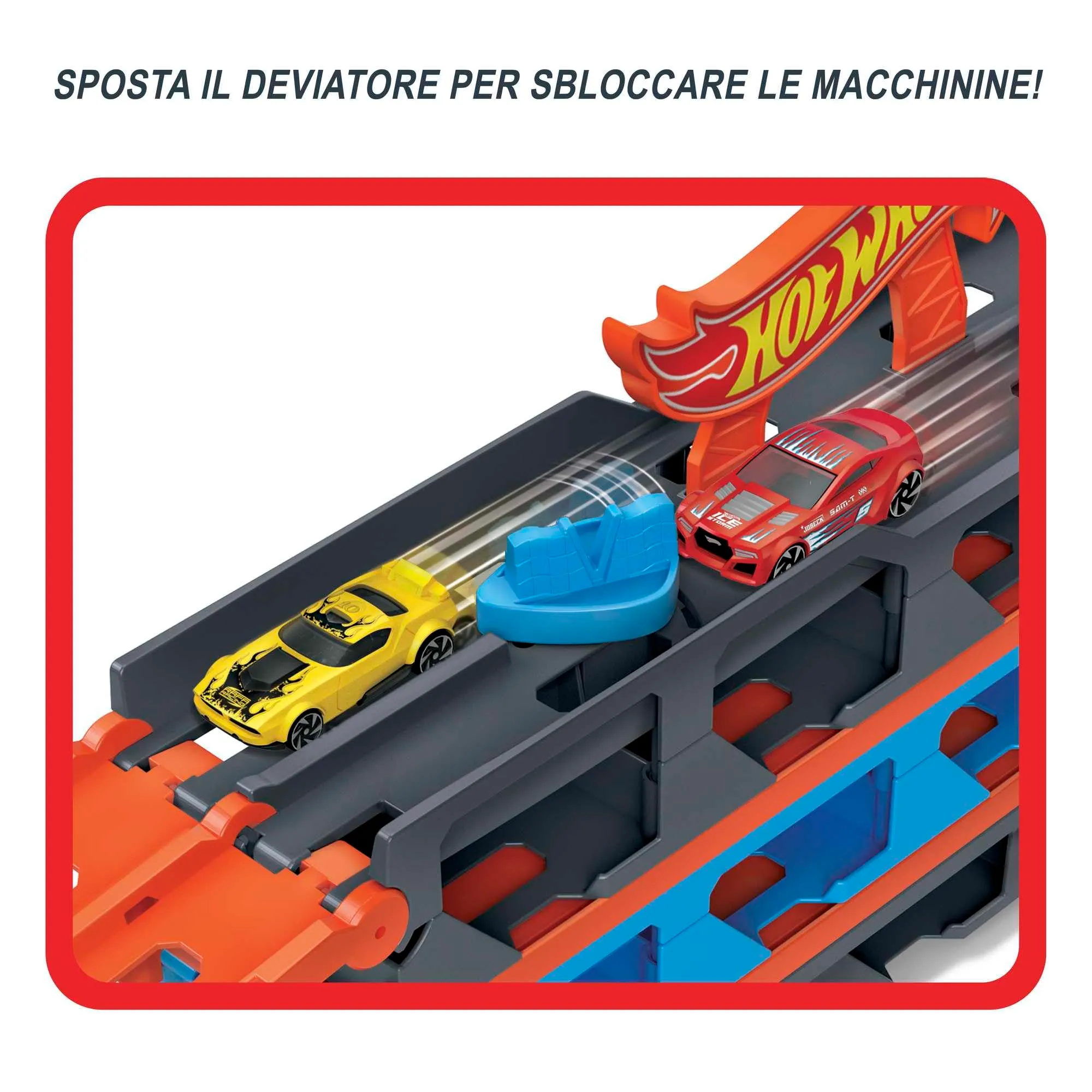 Hot Wheels Speedway Hauler Camion 2 in 1 Trasportatore e Pista con 3 auto scala 1:64 - immagine 3