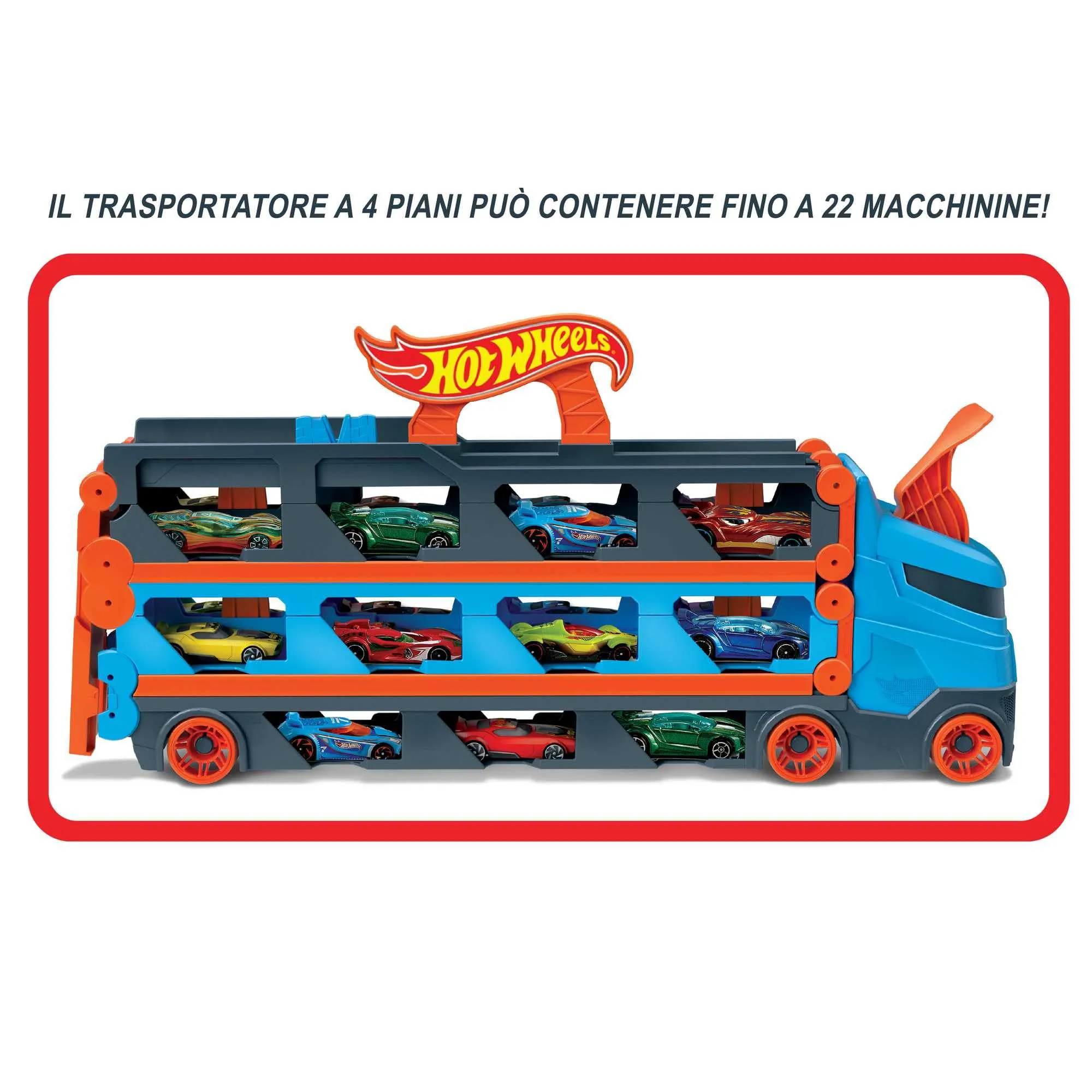 Hot Wheels Speedway Hauler Camion 2 in 1 Trasportatore e Pista con 3 auto scala 1:64 - immagine 5