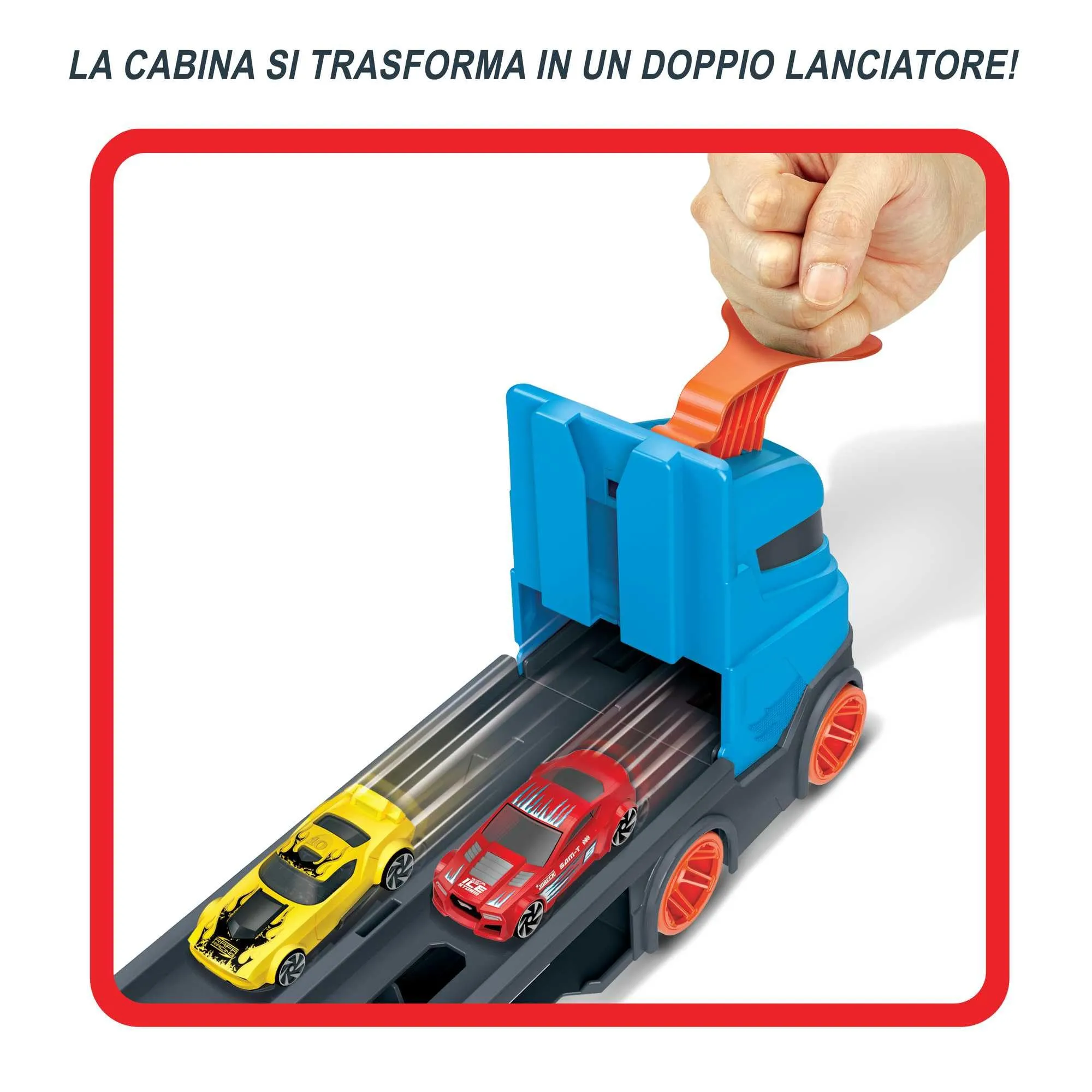 Hot Wheels Speedway Hauler Camion 2 in 1 Trasportatore e Pista con 3 auto scala 1:64 - immagine 7