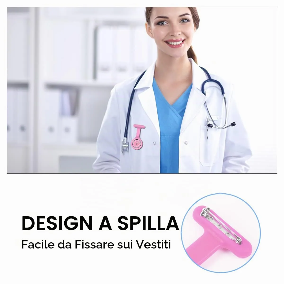 Vicloon Orologio da Infermiere in Silicone con Spilla, 3 Pezzi - immagine 5