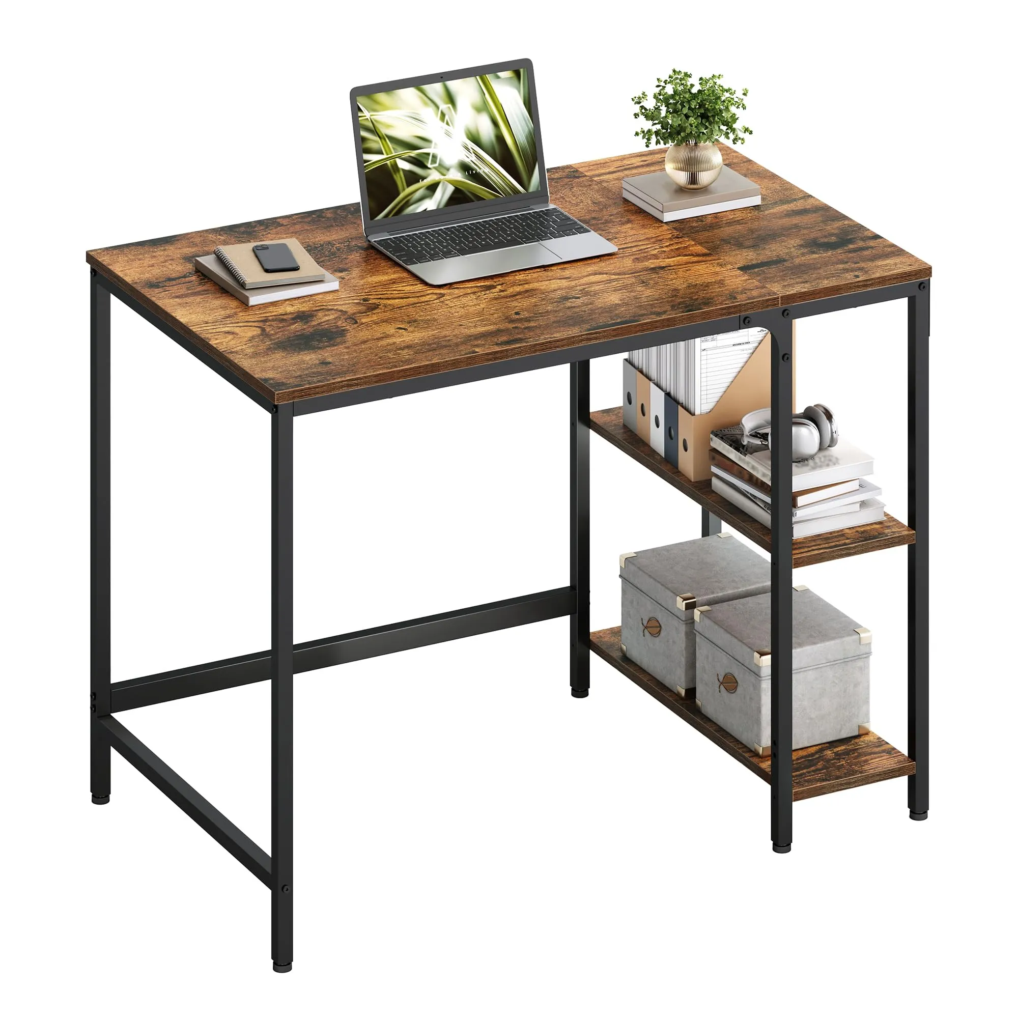 VASAGLE Scrivania per Computer, 100 x 50 x 76 cm, Marrone Vintage e Nero LWD046B01 - immagine 1