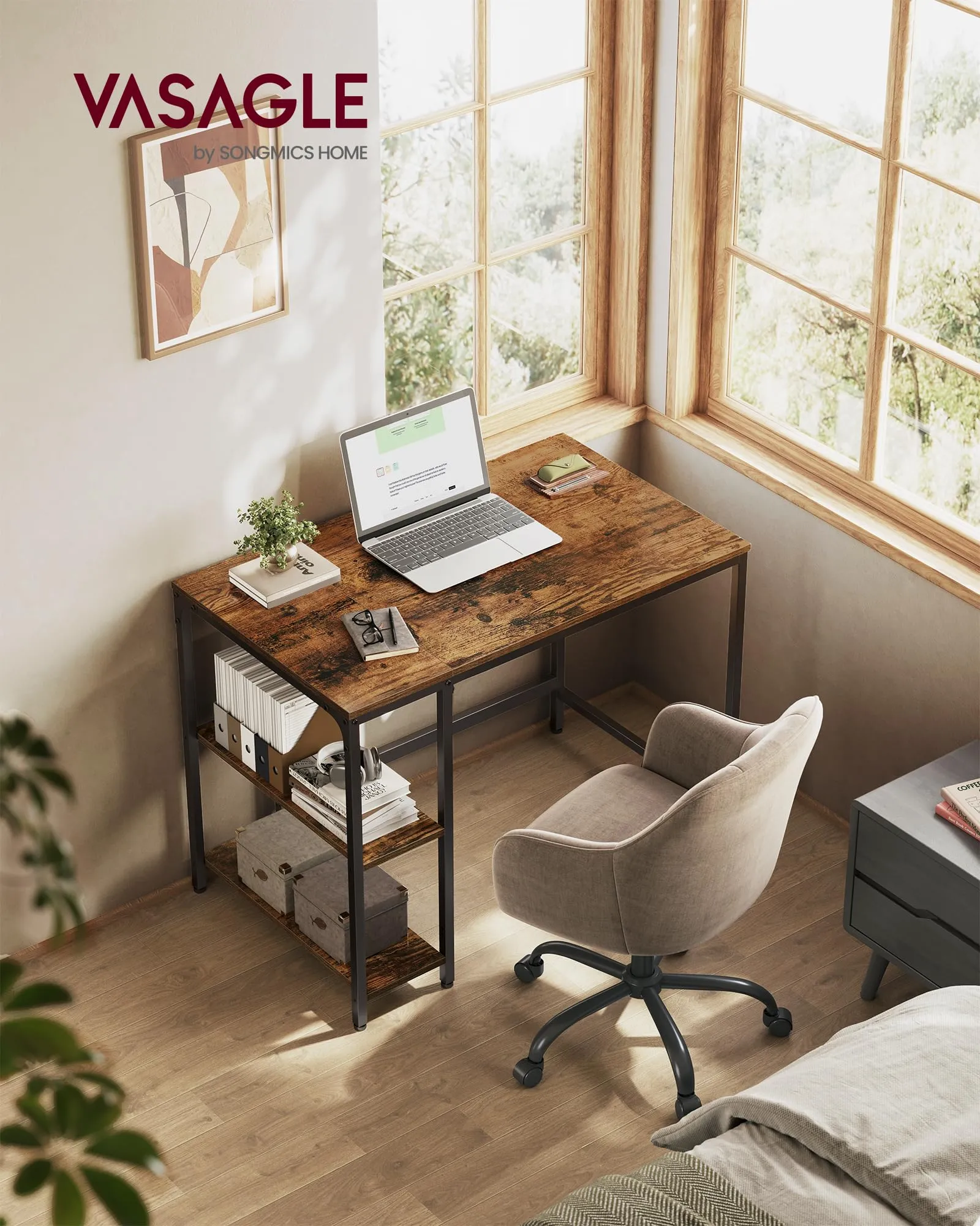 VASAGLE Scrivania per Computer, 100 x 50 x 76 cm, Marrone Vintage e Nero LWD046B01 - immagine 2