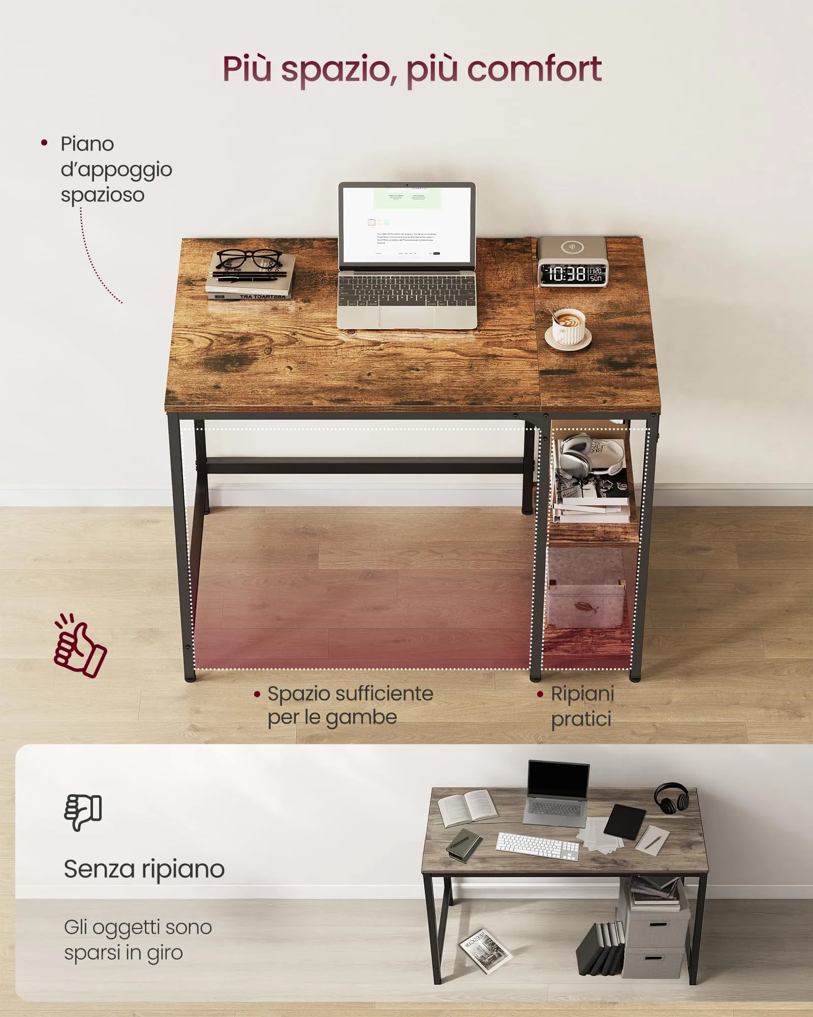 VASAGLE Scrivania per Computer, 100 x 50 x 76 cm, Marrone Vintage e Nero LWD046B01 - immagine 3