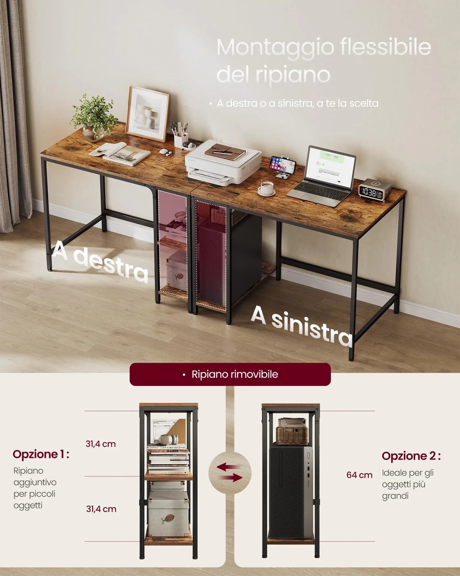 VASAGLE Scrivania per Computer, 100 x 50 x 76 cm, Marrone Vintage e Nero LWD046B01 - immagine 4