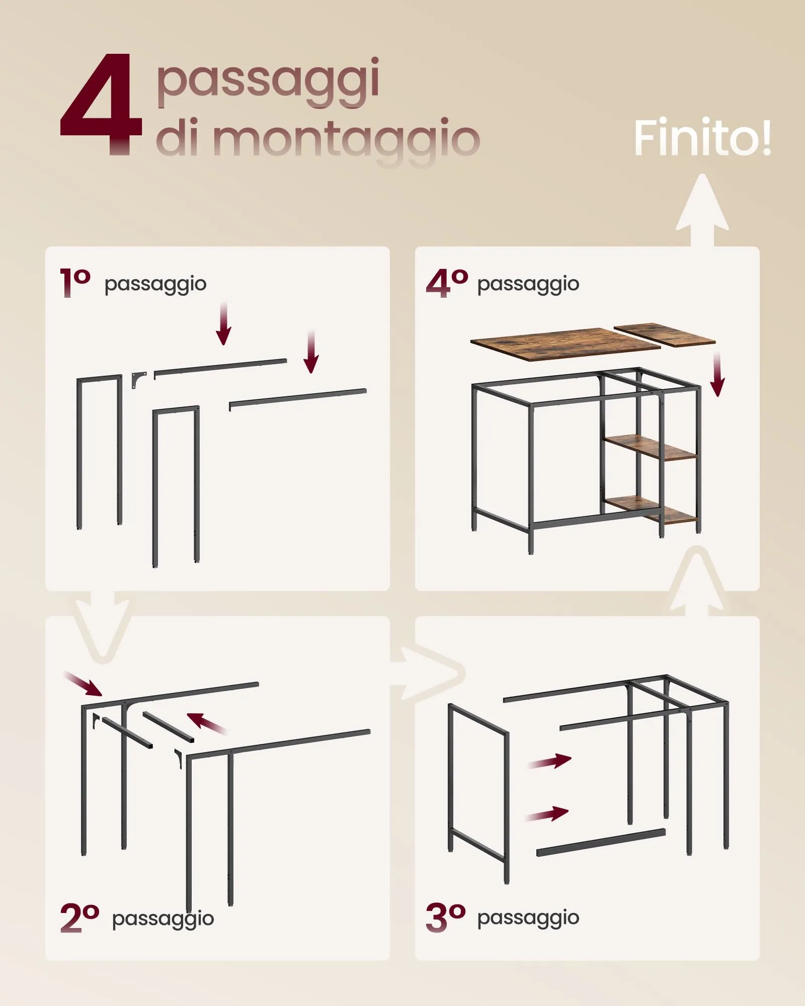VASAGLE Scrivania per Computer, 100 x 50 x 76 cm, Marrone Vintage e Nero LWD046B01 - immagine 7