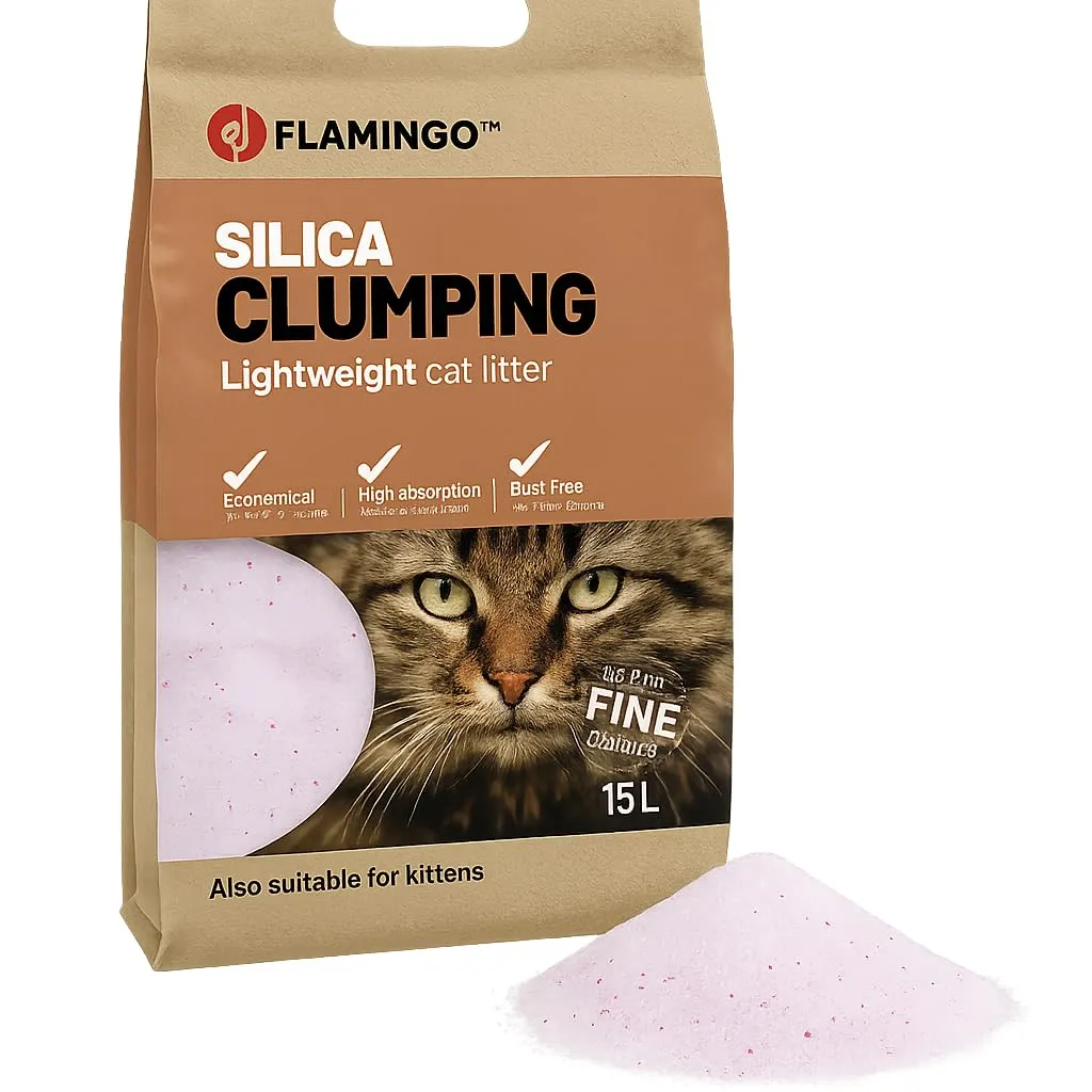 Flamingo Lettiera per gatti in gel di silice, carbone attivo, grani fini, profumo neutro, 17 l - immagine 1