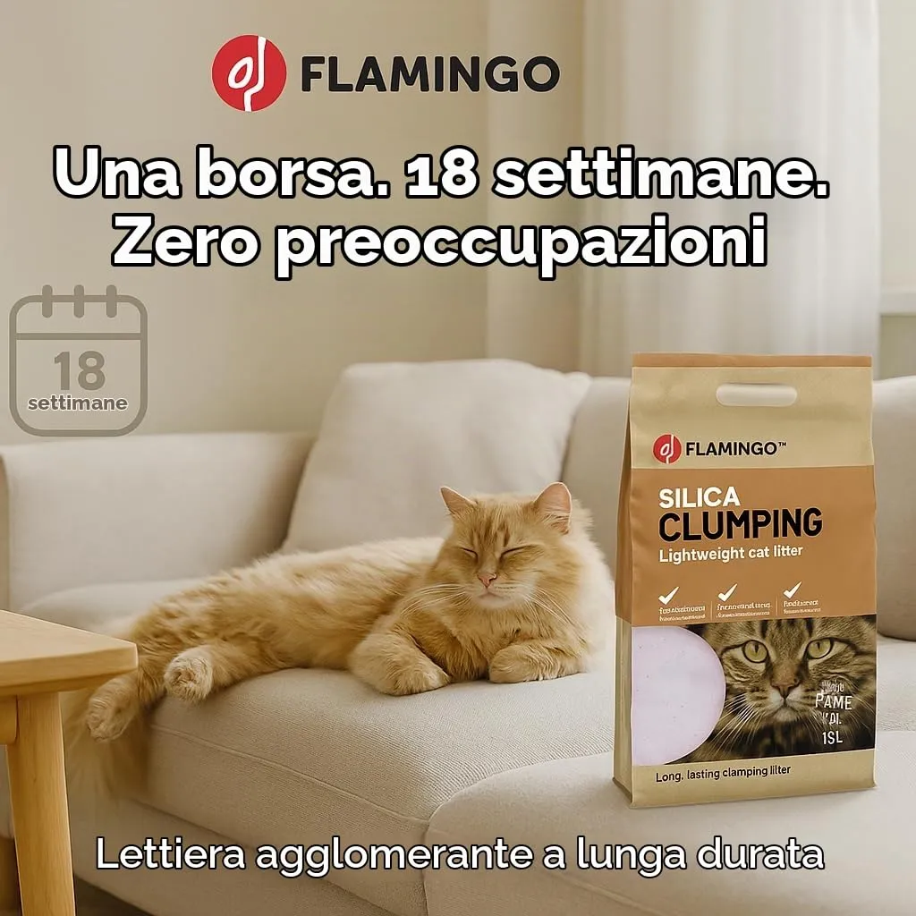 Flamingo Lettiera per gatti in gel di silice, carbone attivo, grani fini, profumo neutro, 17 l - immagine 2