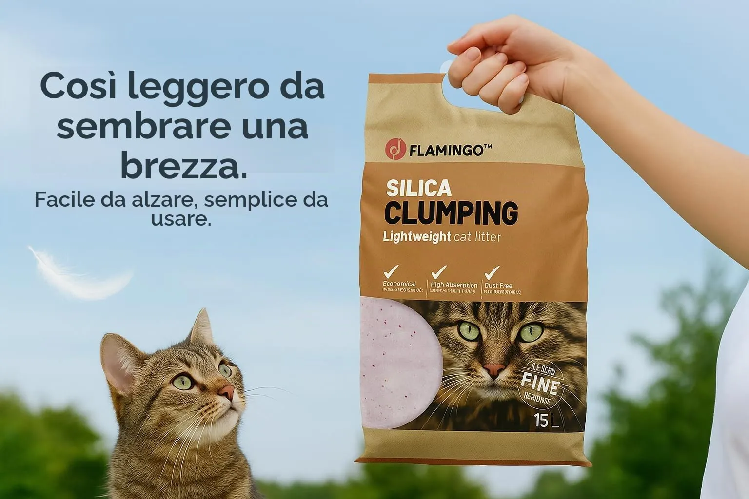 Flamingo Lettiera per gatti in gel di silice, carbone attivo, grani fini, profumo neutro, 17 l - immagine 4