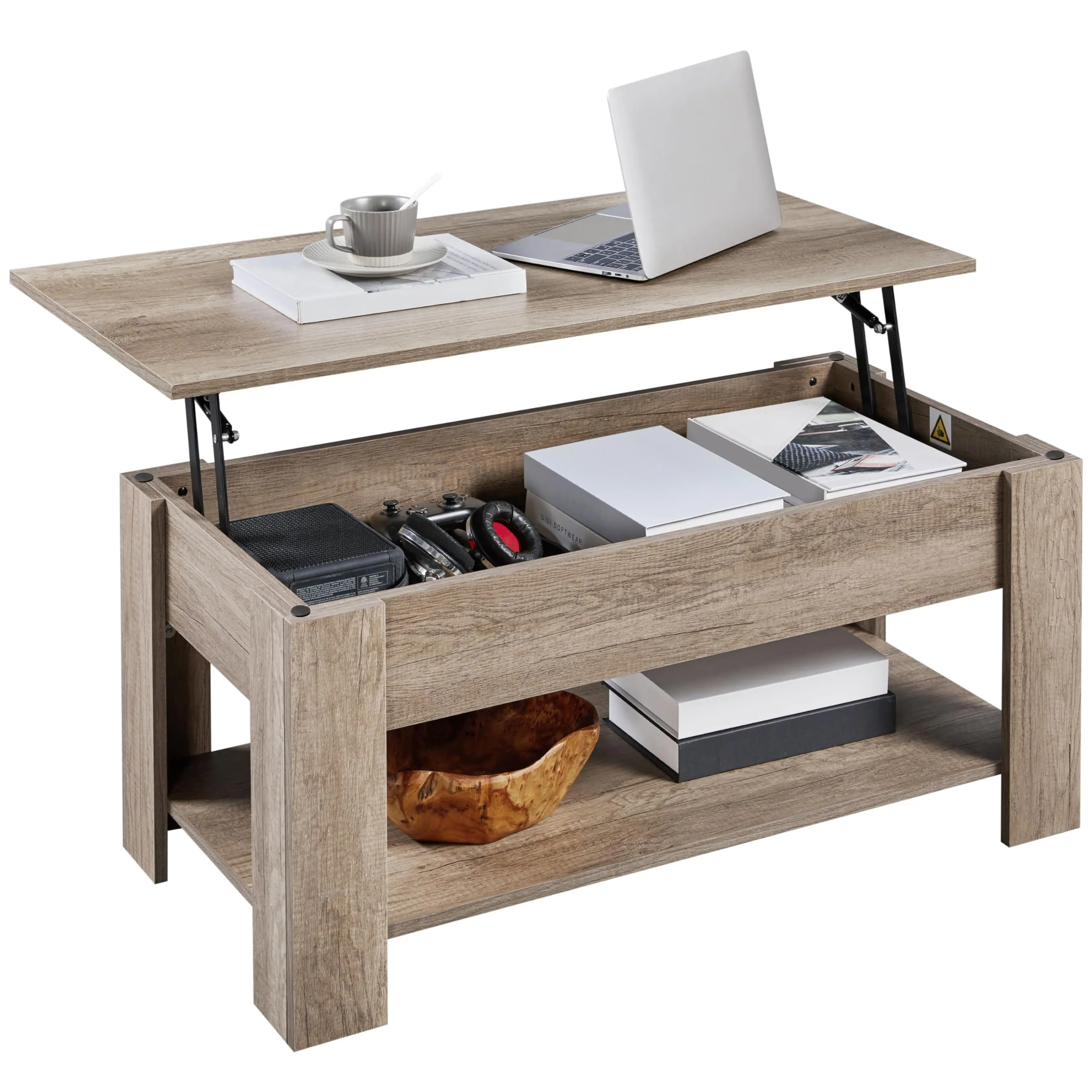 Yaheetech Tavolino da Caffè Sollevabile, 98 x 50 x 42-56 cm, Grigio - immagine 1