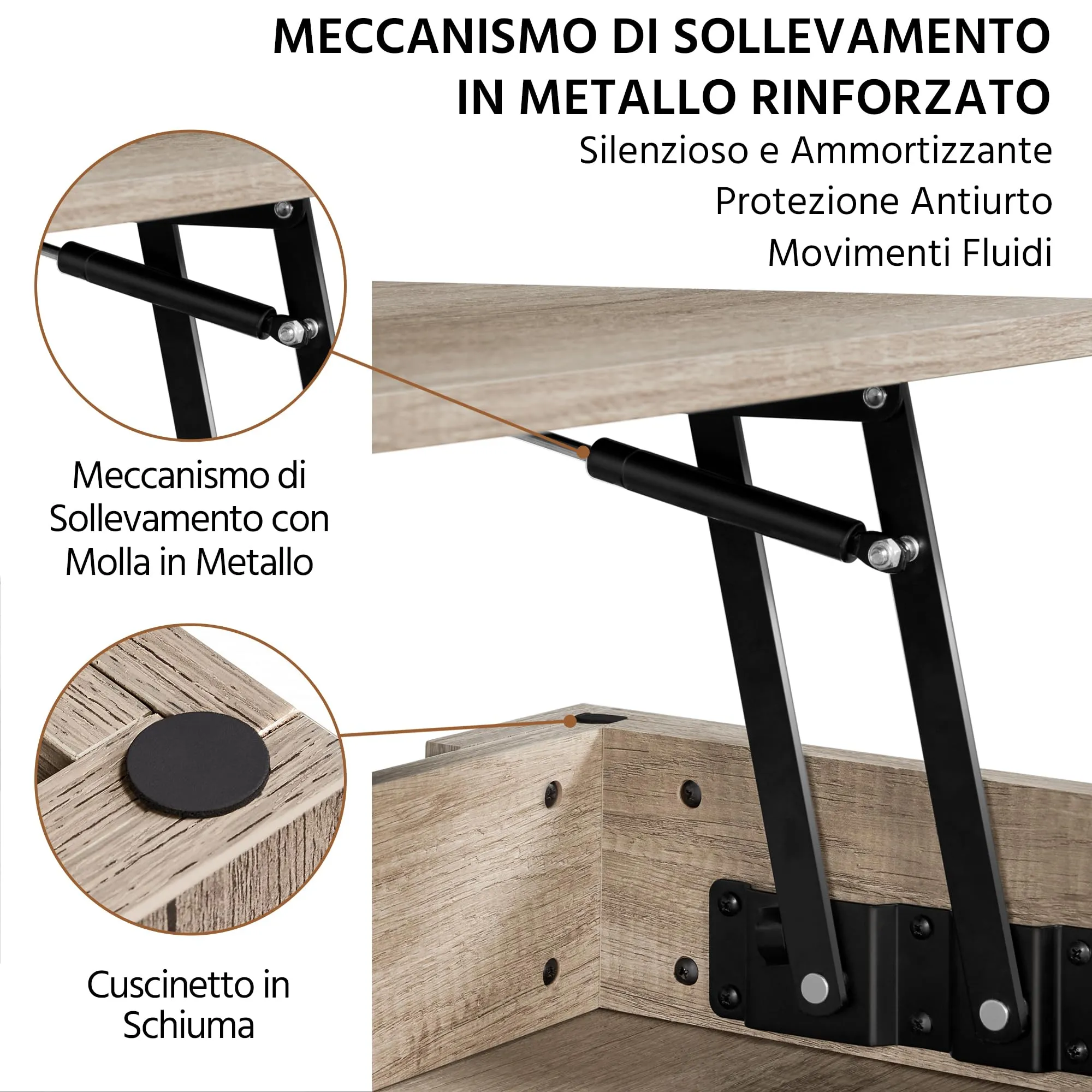 Yaheetech Tavolino da Caffè Sollevabile, 98 x 50 x 42-56 cm, Grigio - immagine 5