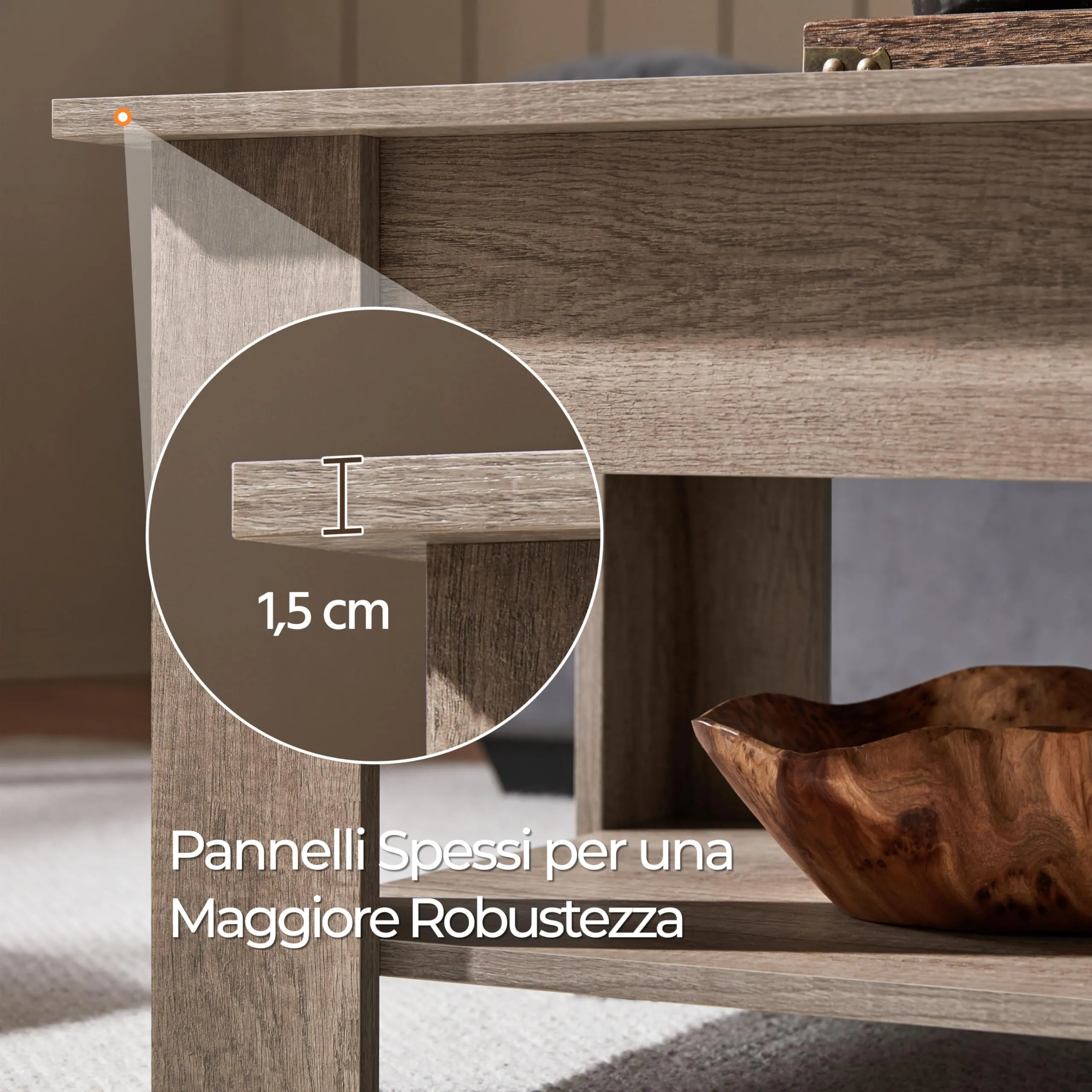 Yaheetech Tavolino da Caffè Sollevabile, 98 x 50 x 42-56 cm, Grigio - immagine 6