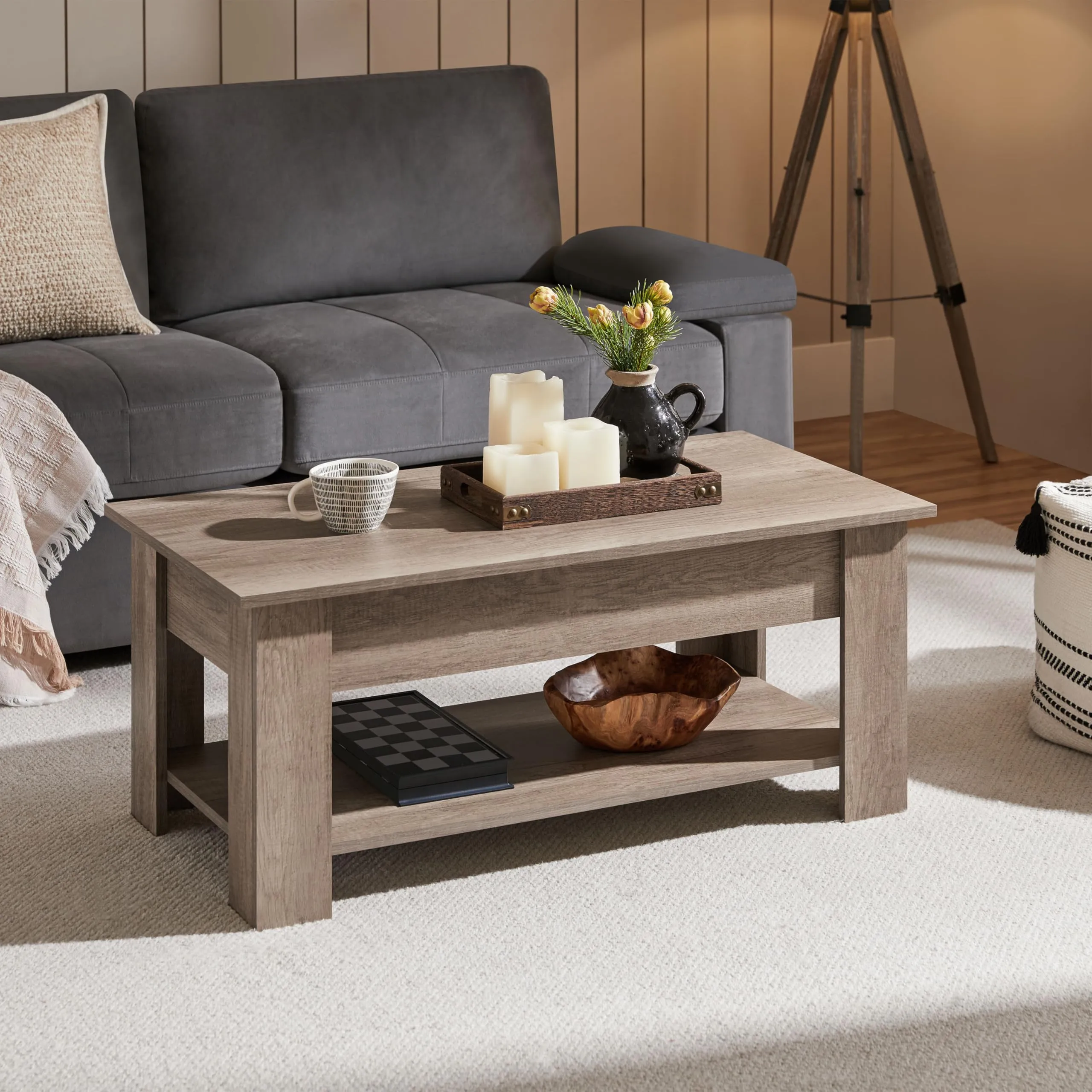 Yaheetech Tavolino da Caffè Sollevabile, 98 x 50 x 42-56 cm, Grigio - immagine 9