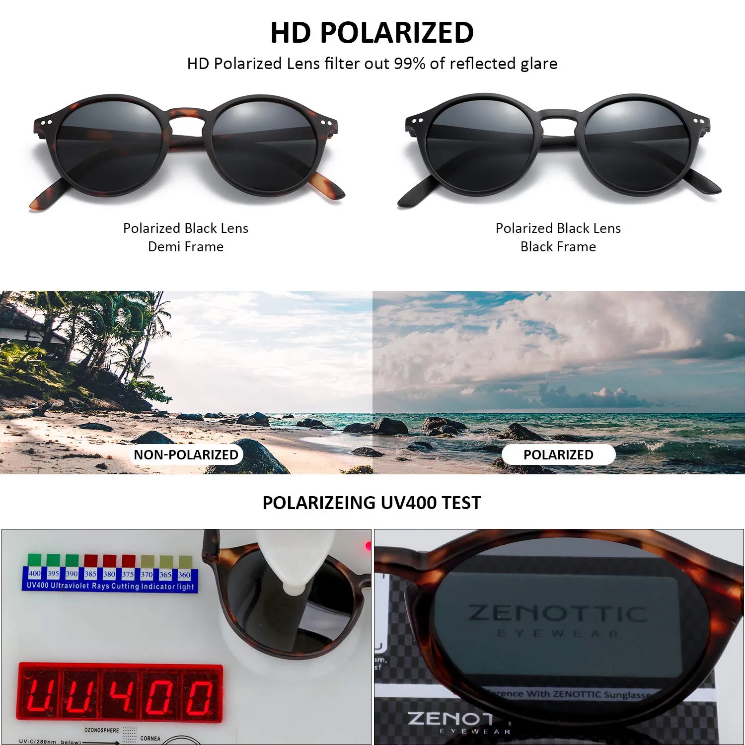 ZENOTTIC 2 Paia Occhiali da Sole Polarizzati UV400 Retro Vintage Rotondi e Quadrati Unisex - immagine 5