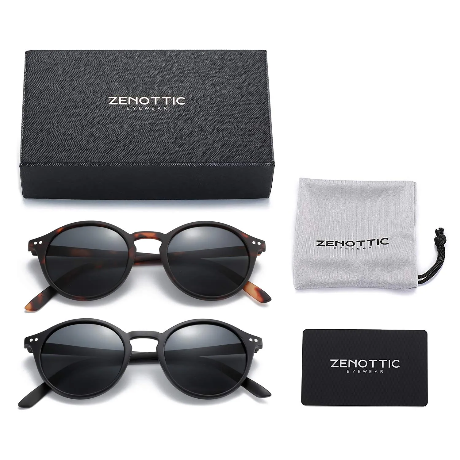 ZENOTTIC 2 Paia Occhiali da Sole Polarizzati UV400 Retro Vintage Rotondi e Quadrati Unisex - immagine 8