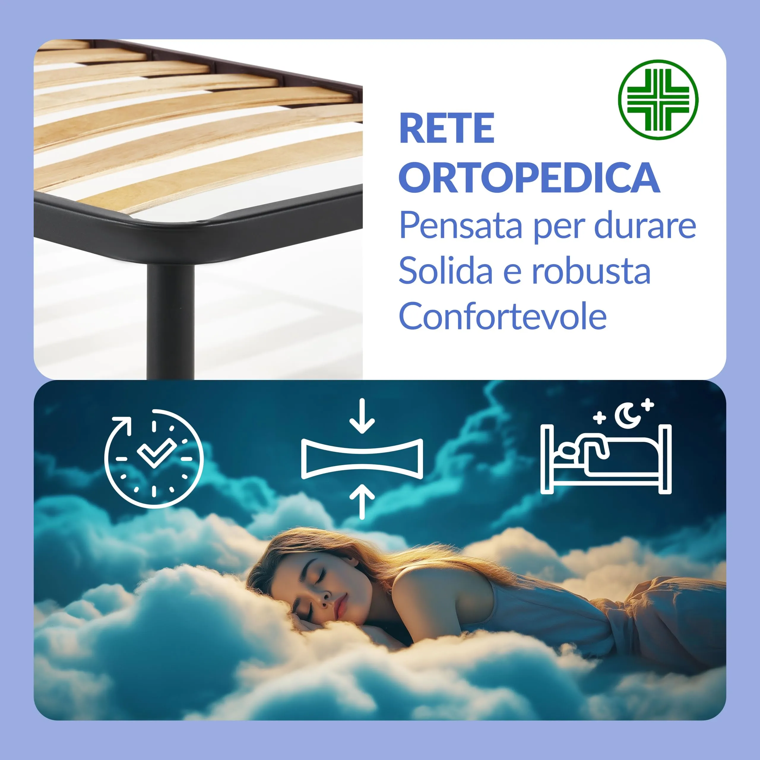 NUVOLA Atena - Rete Letto Singolo 90x190 Ortopedica con Doghe in Legno e Struttura in Ferro - immagine 5